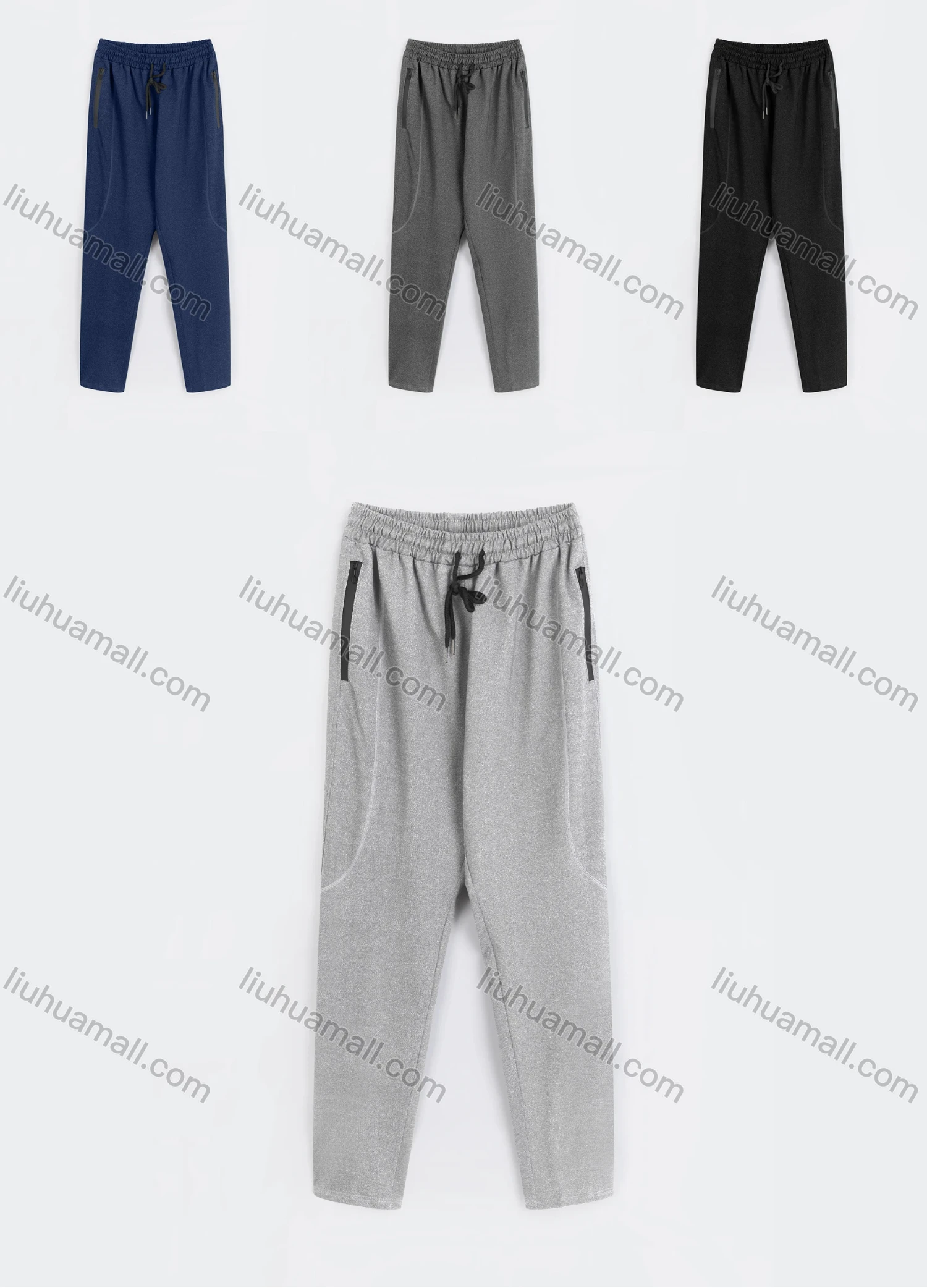 Wholesale Men's Sporty Plain Drawstring Elastic Waist Zipper Pockets Pants - Liuhuamall
