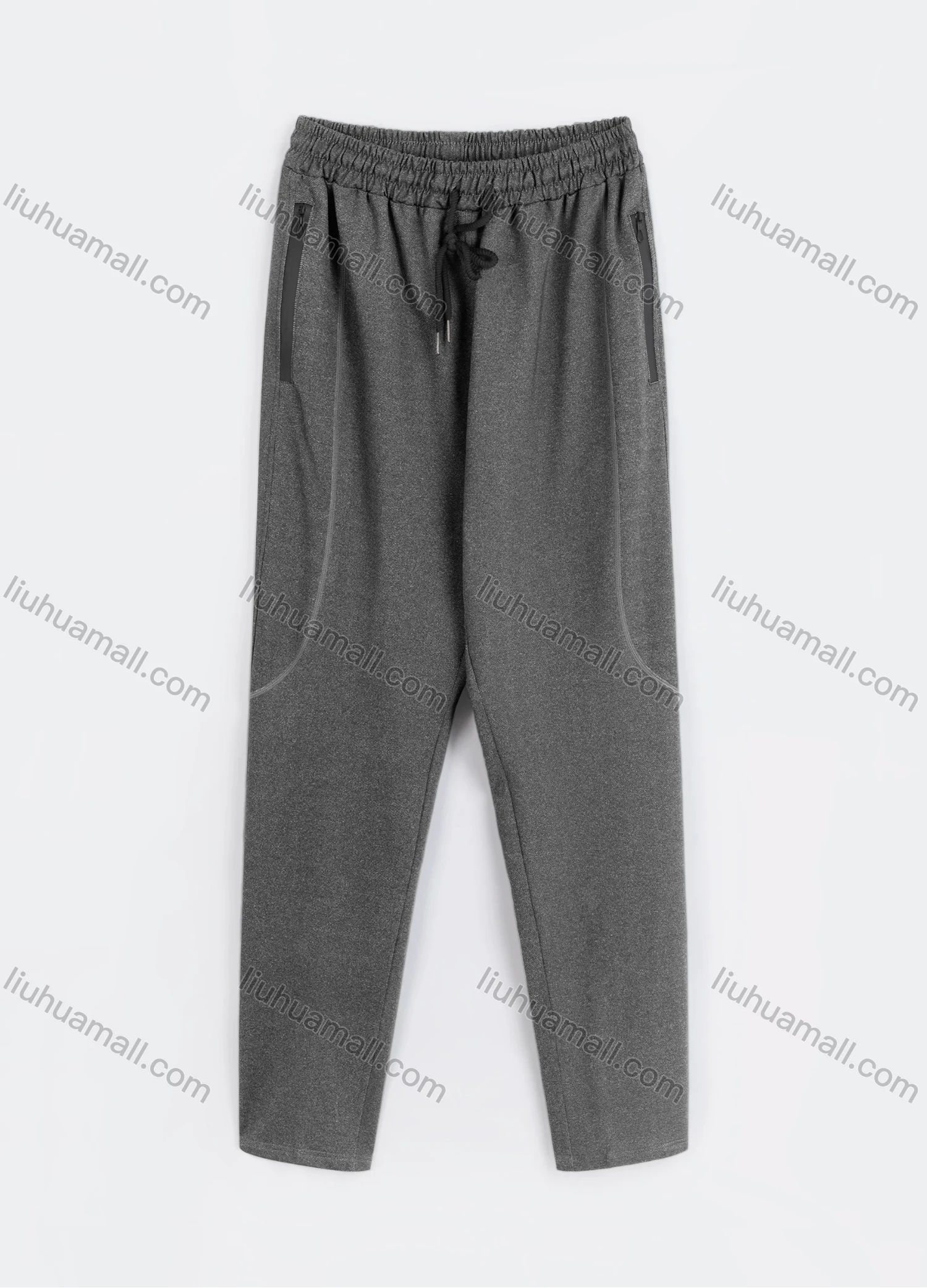 Wholesale Men's Sporty Plain Drawstring Elastic Waist Zipper Pockets Pants - Liuhuamall