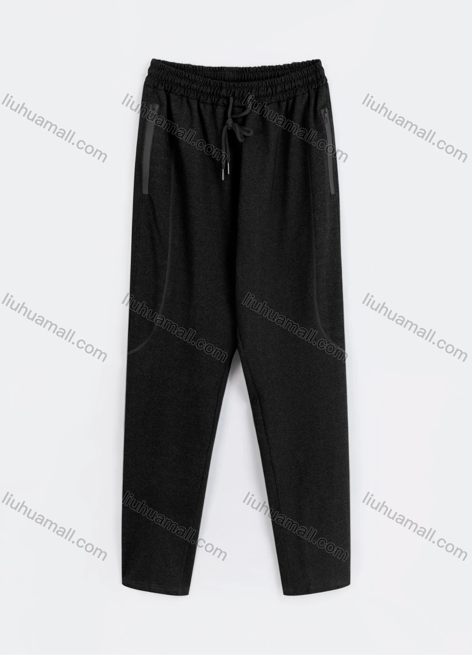 Wholesale Men's Sporty Plain Drawstring Elastic Waist Zipper Pockets Pants - Liuhuamall
