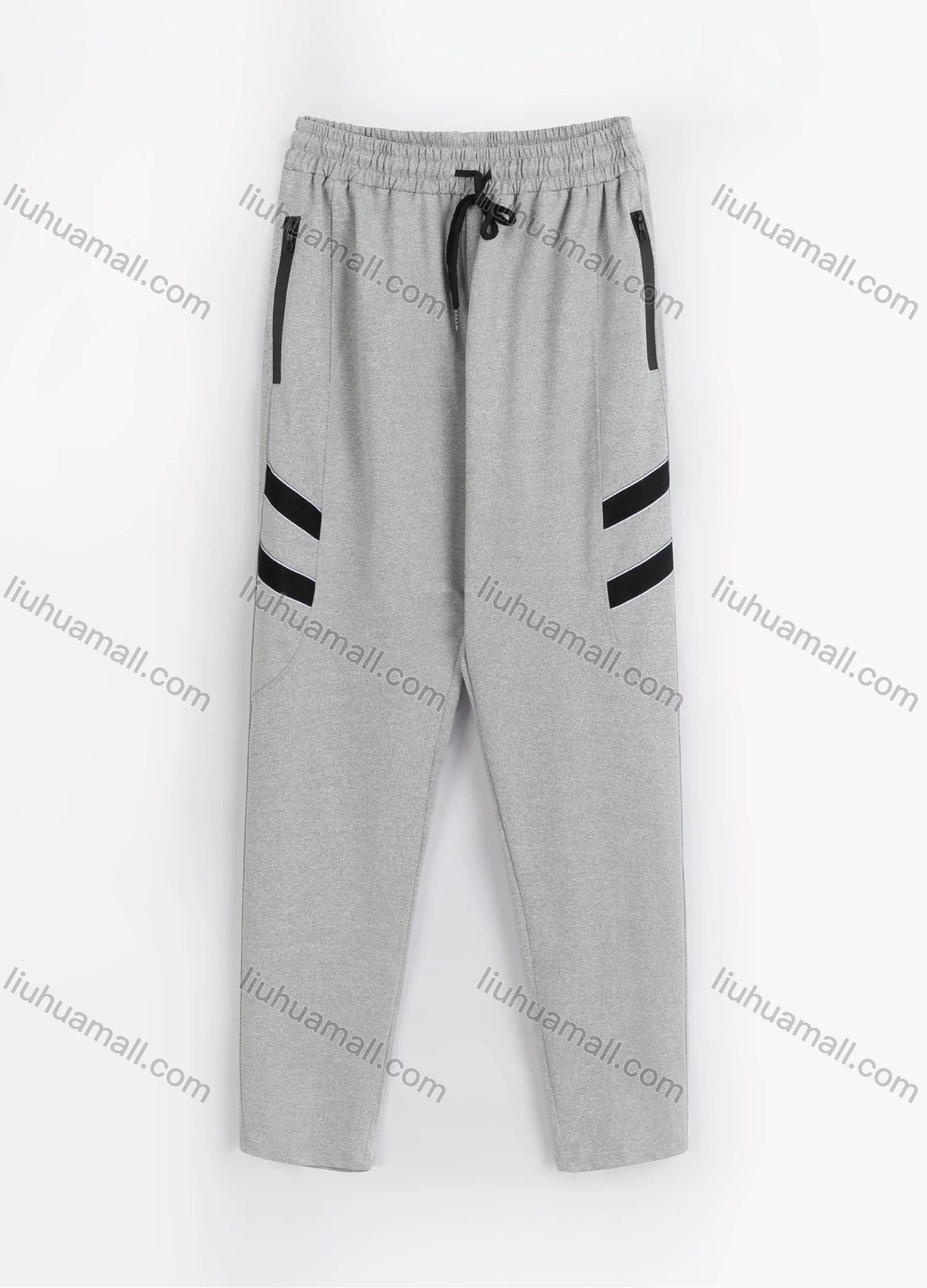 Wholesale Men's Sporty Plain Reflective Stripes Drawstring Zipper Pockets Pants - Liuhuamall