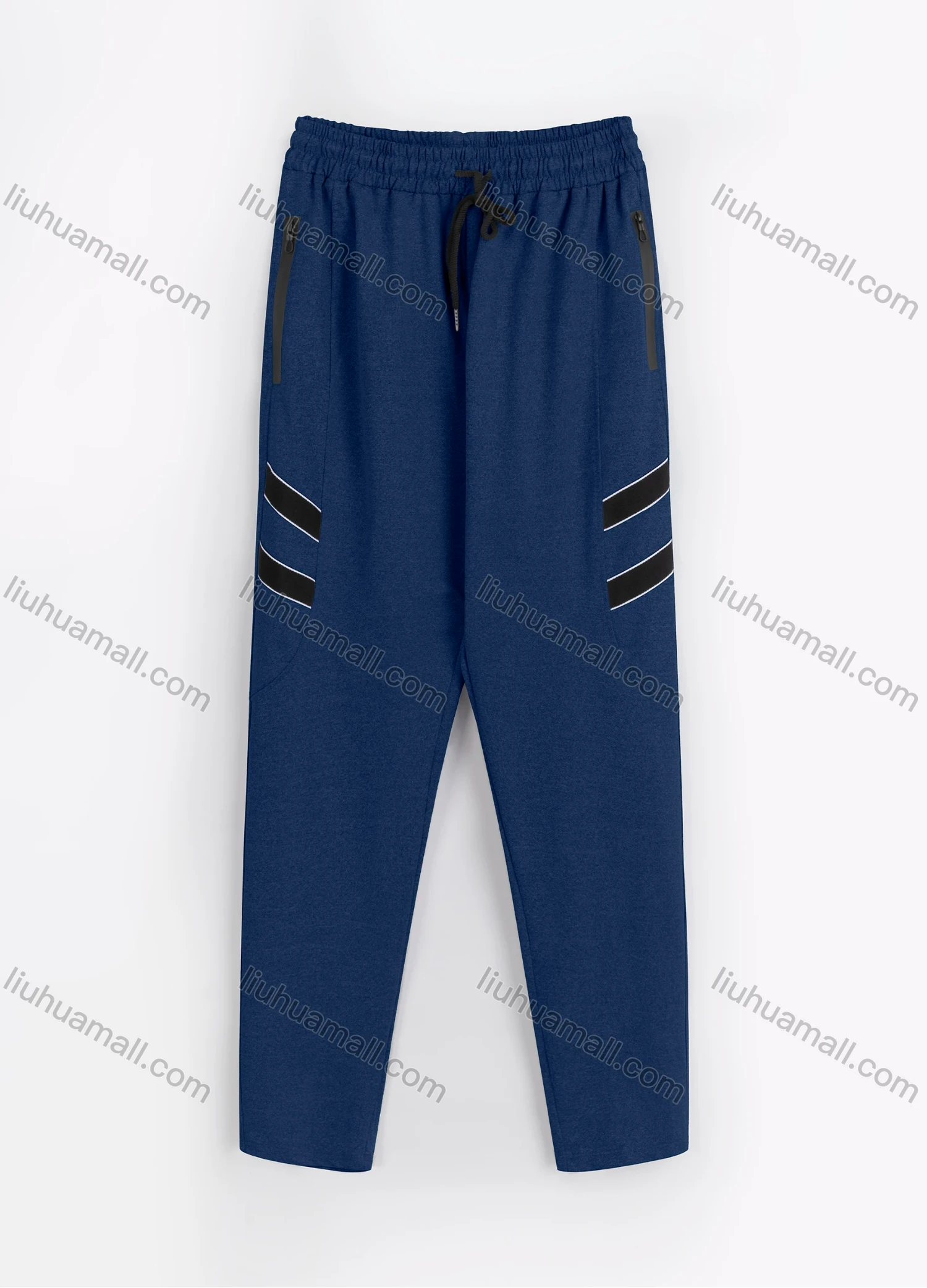 Wholesale Men's Sporty Plain Reflective Stripes Drawstring Zipper Pockets Pants - Liuhuamall