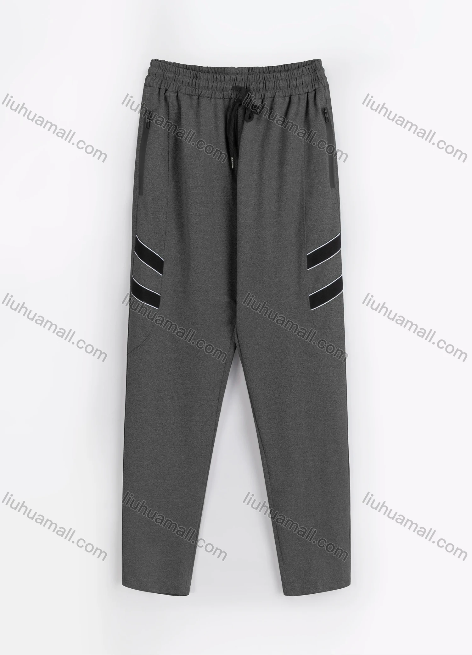 Wholesale Men's Sporty Plain Reflective Stripes Drawstring Zipper Pockets Pants - Liuhuamall