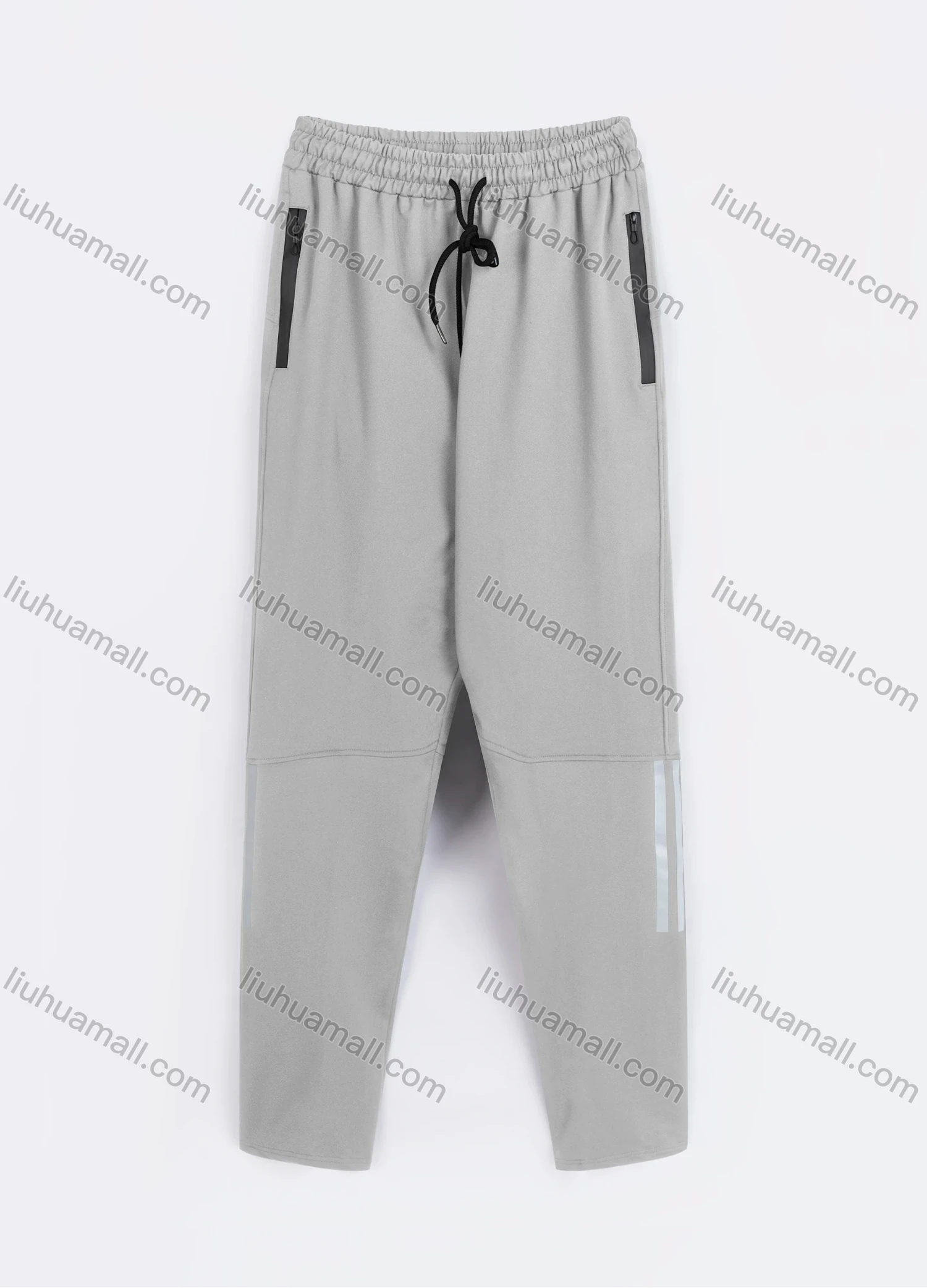 Wholesale Men's Sporty Plain Reflective Stripes Drawstring Zipper Pockets Pants - Liuhuamall