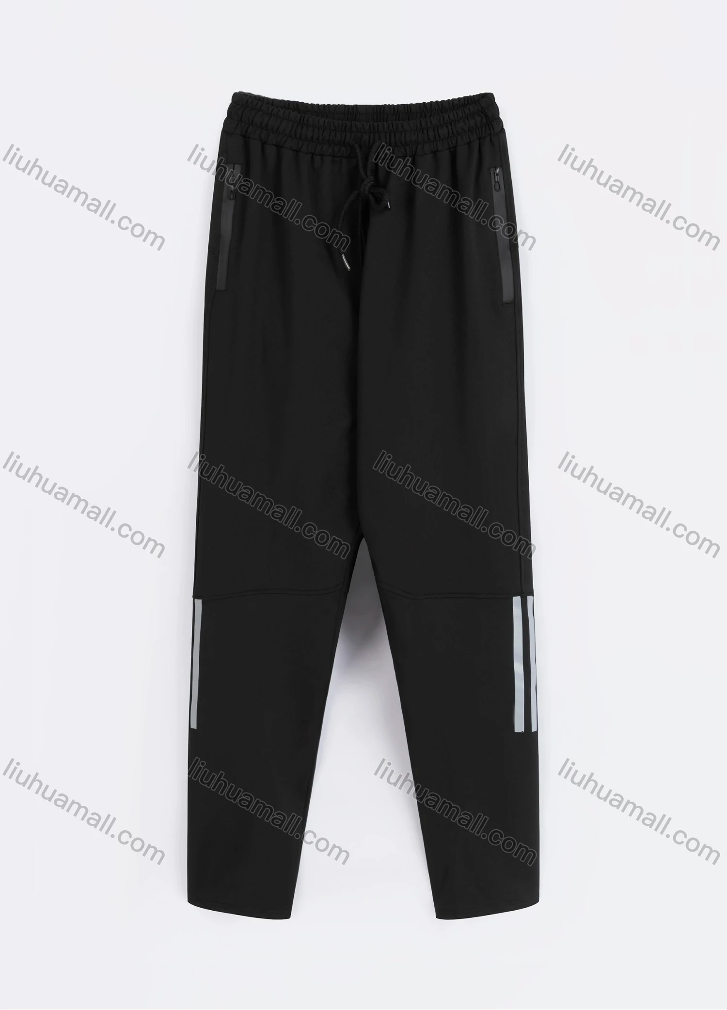 Wholesale Men's Sporty Plain Reflective Stripes Drawstring Zipper Pockets Pants - Liuhuamall
