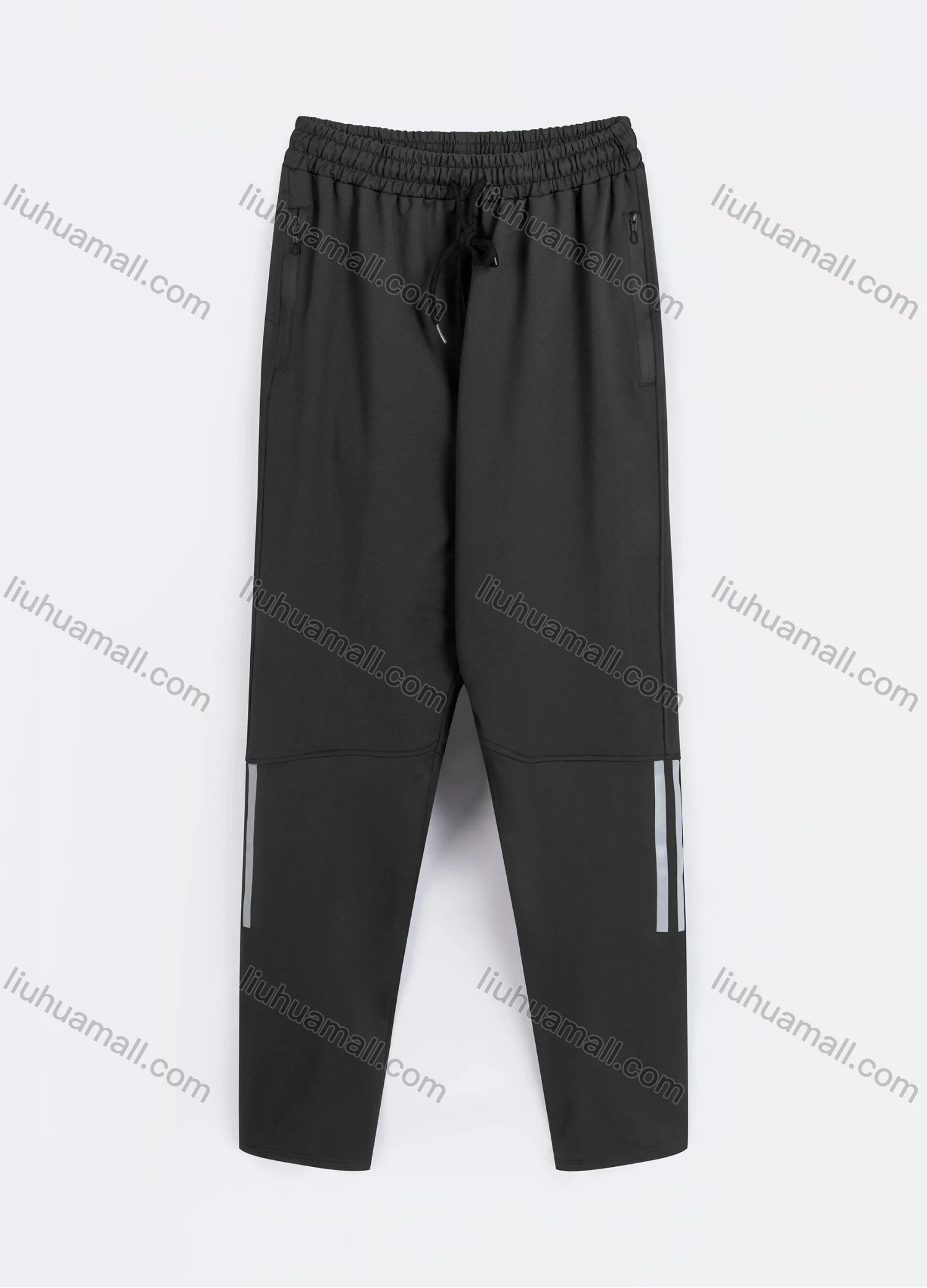 Wholesale Men's Sporty Plain Reflective Stripes Drawstring Zipper Pockets Pants - Liuhuamall
