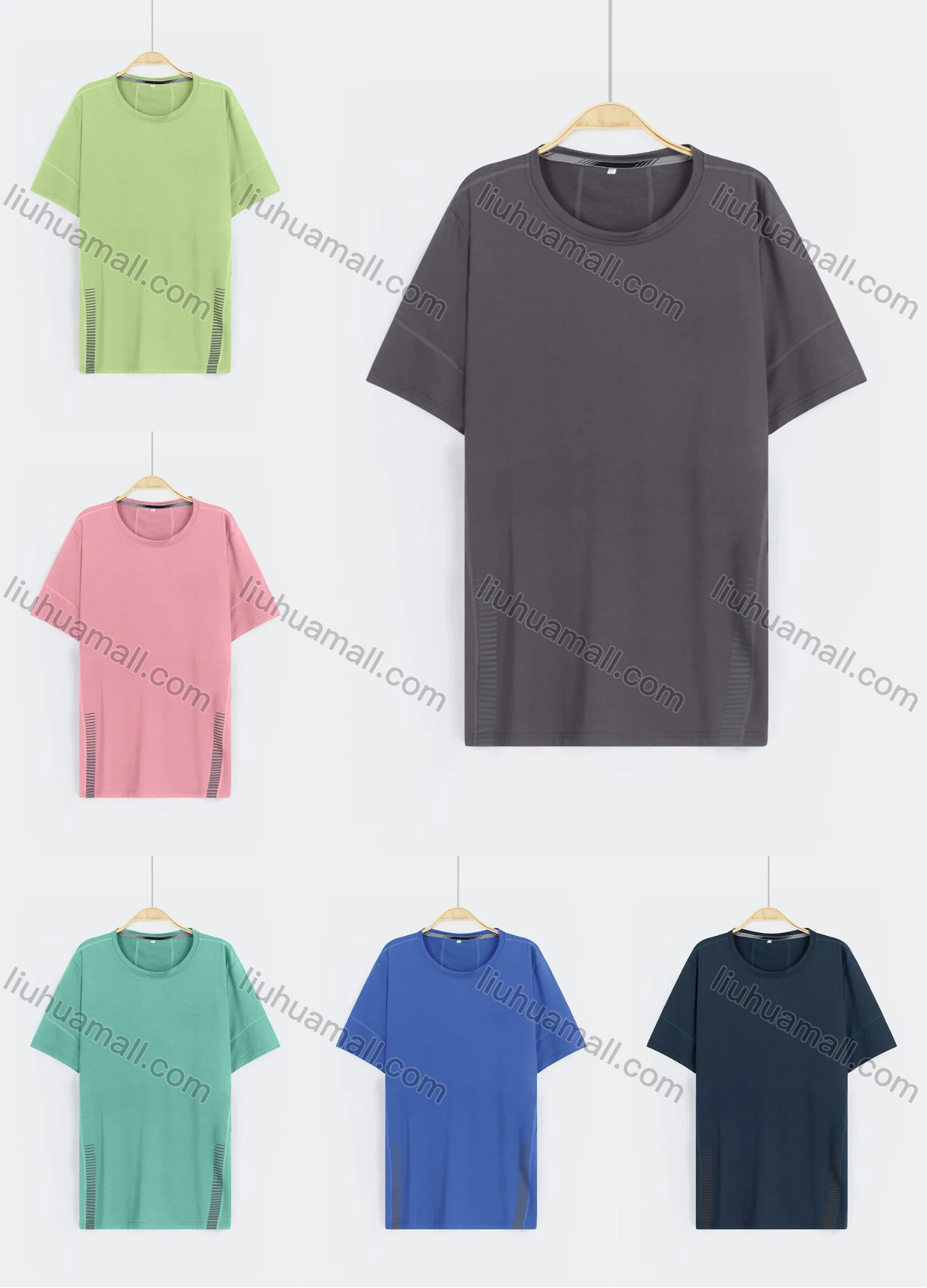 Wholesale Men's Casual Plain Reflective Stripes Round Neck Short Sleeve Tee - Liuhuamall