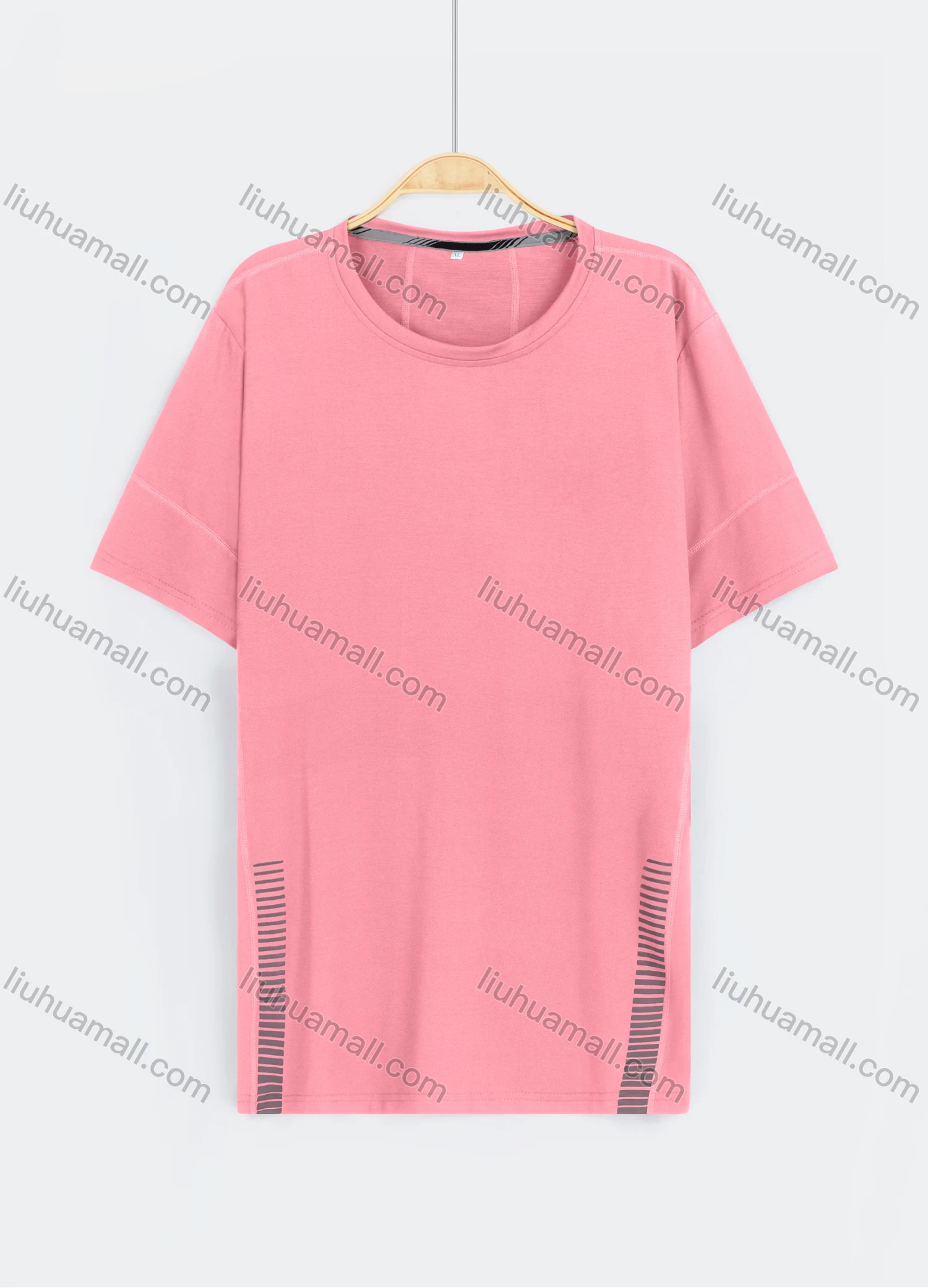 Wholesale Men's Casual Plain Reflective Stripes Round Neck Short Sleeve Tee - Liuhuamall