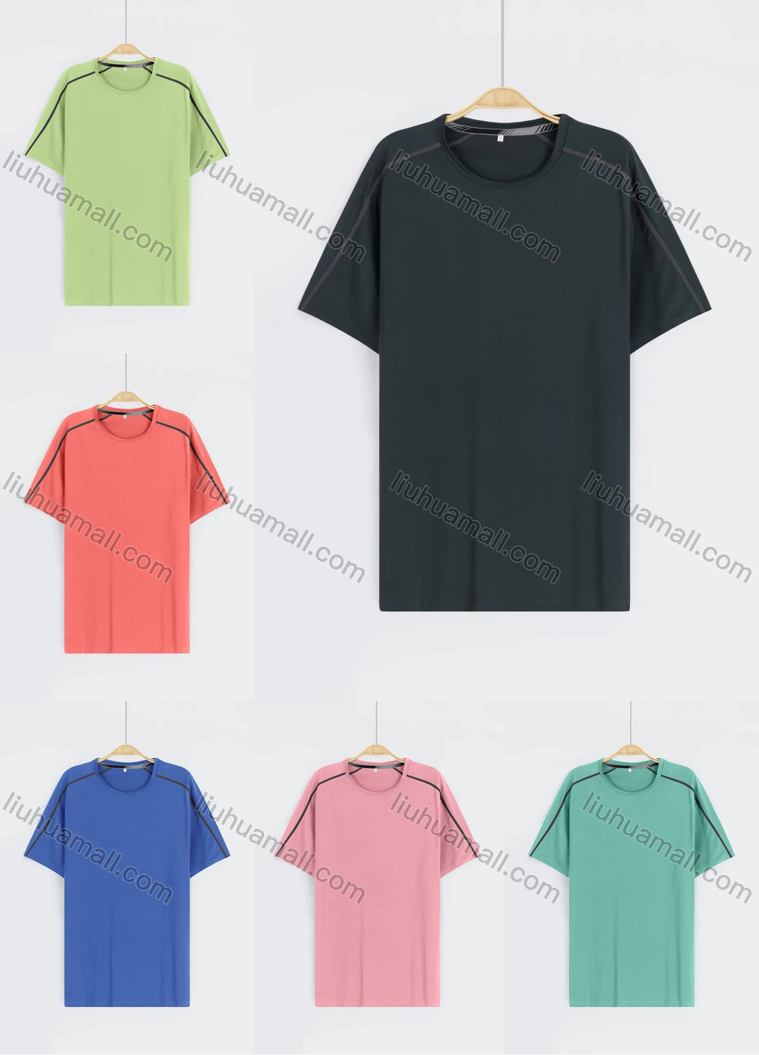 Wholesale Men's Sporty Plain Round Neck Short Sleeve Tee - Liuhuamall