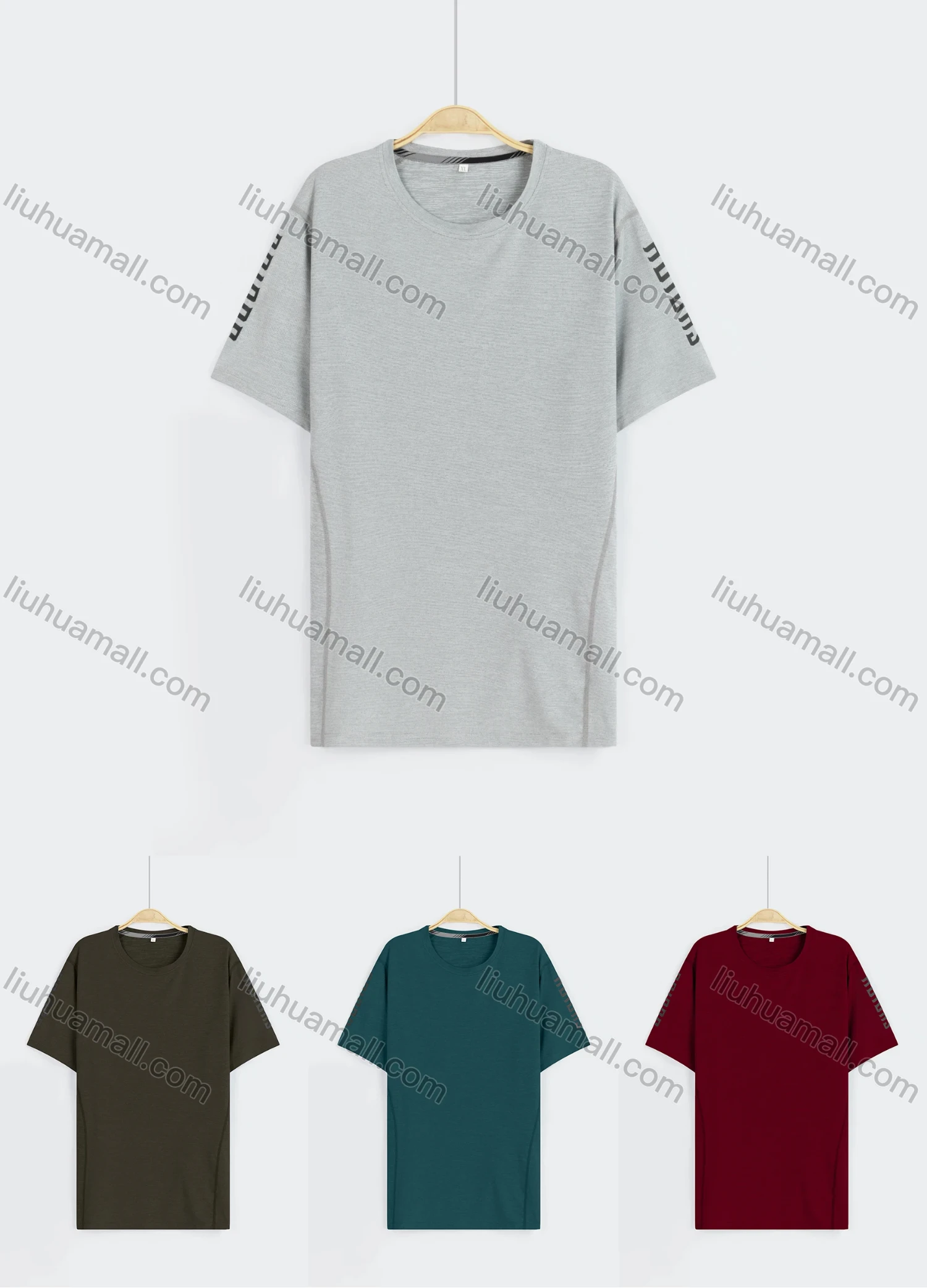 Wholesale Men's Athletic Plain Letter Print Round Neck Short Sleeve Tee - Liuhuamall
