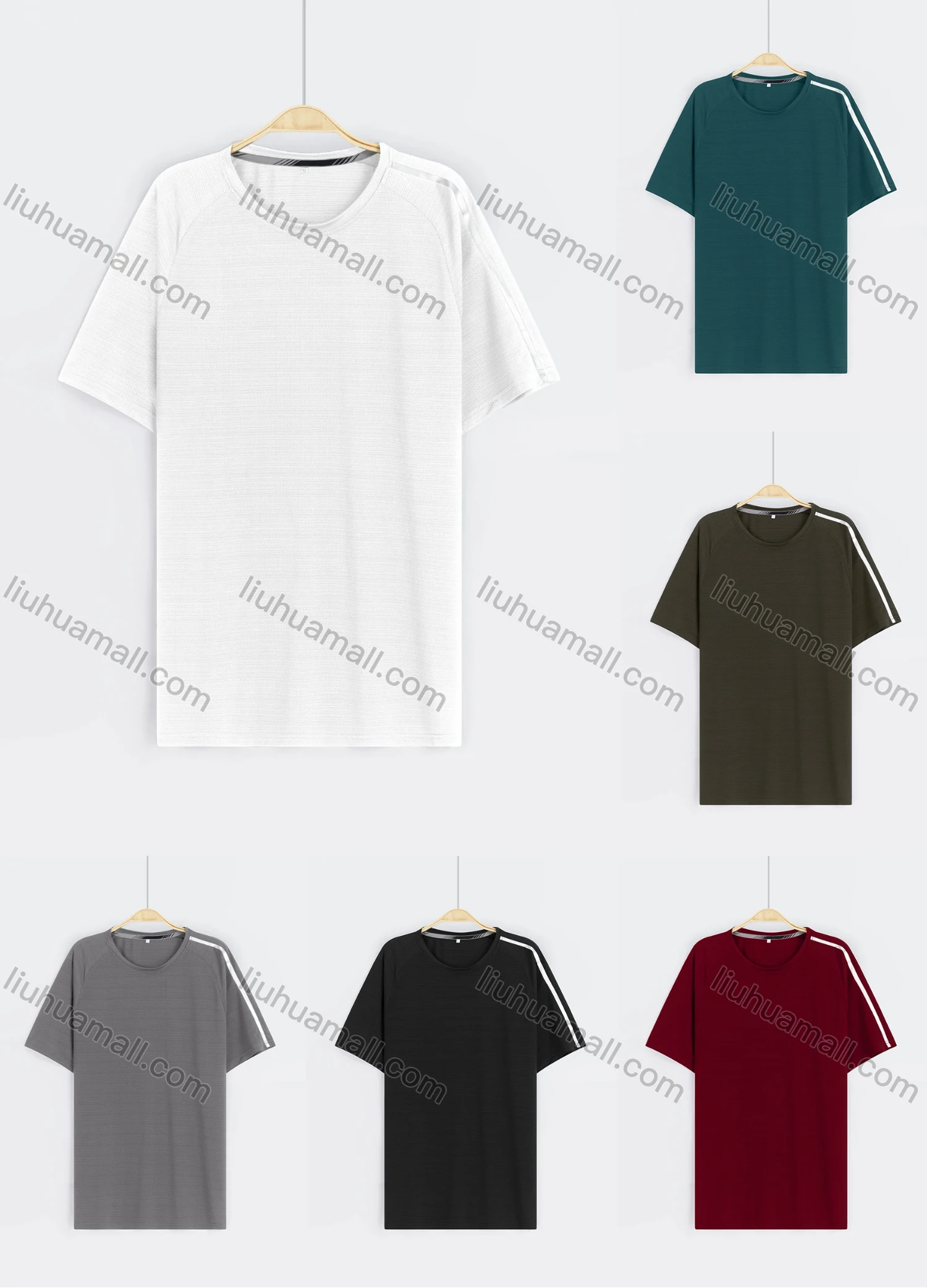 Wholesale Men's Casual Plain Reflective Stripes Round Neck Short Sleeve Tee - Liuhuamall