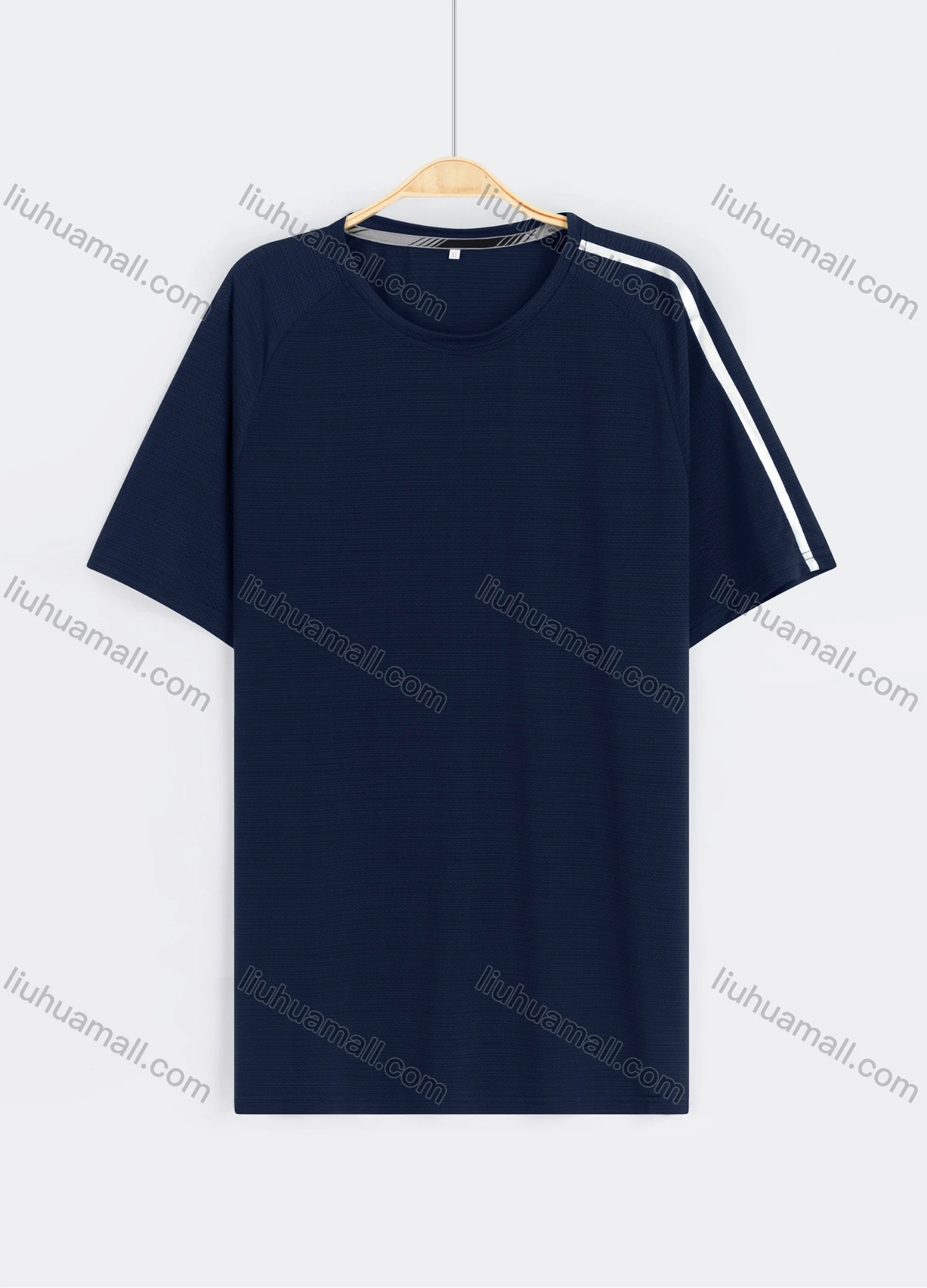 Wholesale Men's Casual Plain Reflective Stripes Round Neck Short Sleeve Tee - Liuhuamall