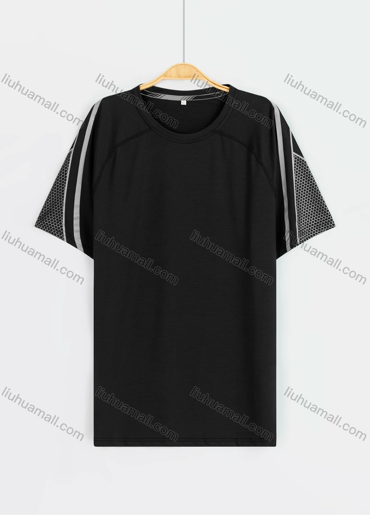 Wholesale Men's Sporty Reflective Stripes Honeycomb Print Round Neck Short Sleeve Tee - Liuhuamall