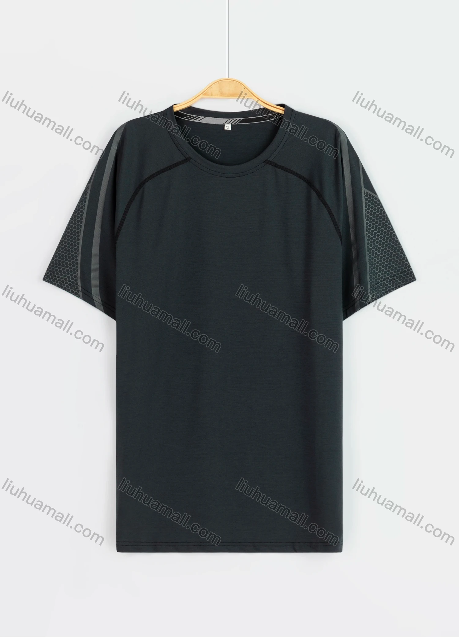 Wholesale Men's Sporty Reflective Stripes Honeycomb Print Round Neck Short Sleeve Tee - Liuhuamall