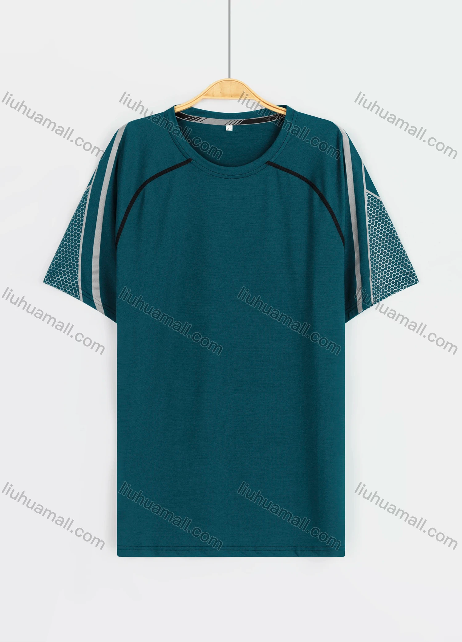 Wholesale Men's Sporty Reflective Stripes Honeycomb Print Round Neck Short Sleeve Tee - Liuhuamall