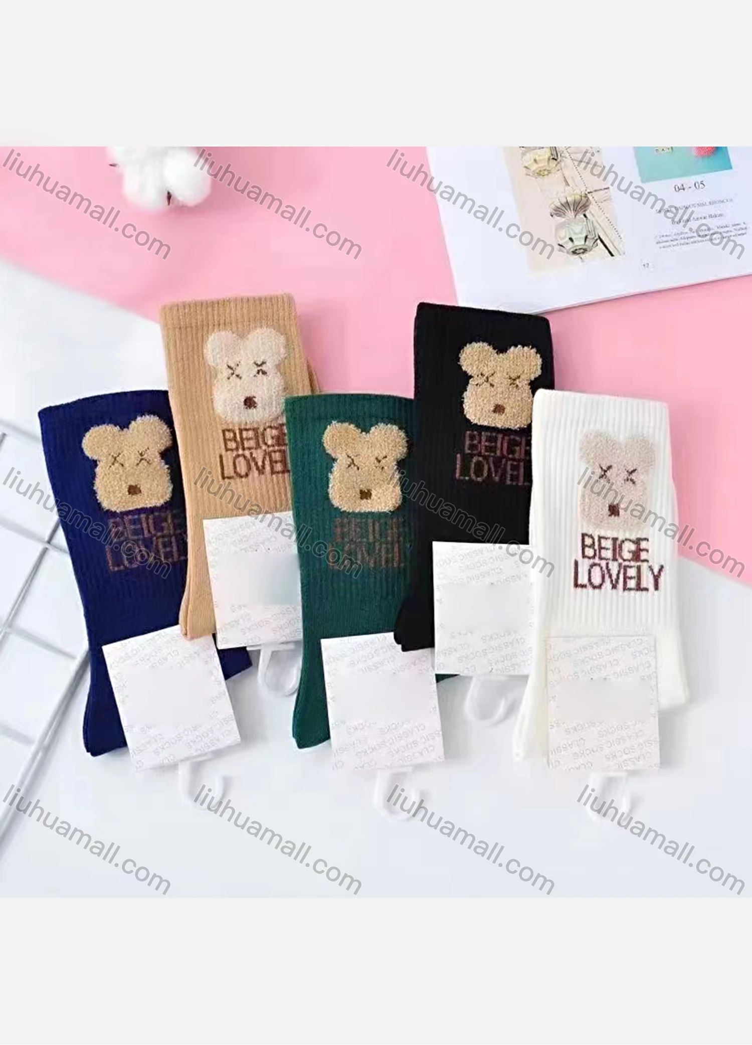 Wholesale Women's Casual Bear Letter Graphic Cushioned Ankle Socks - Liuhuamall