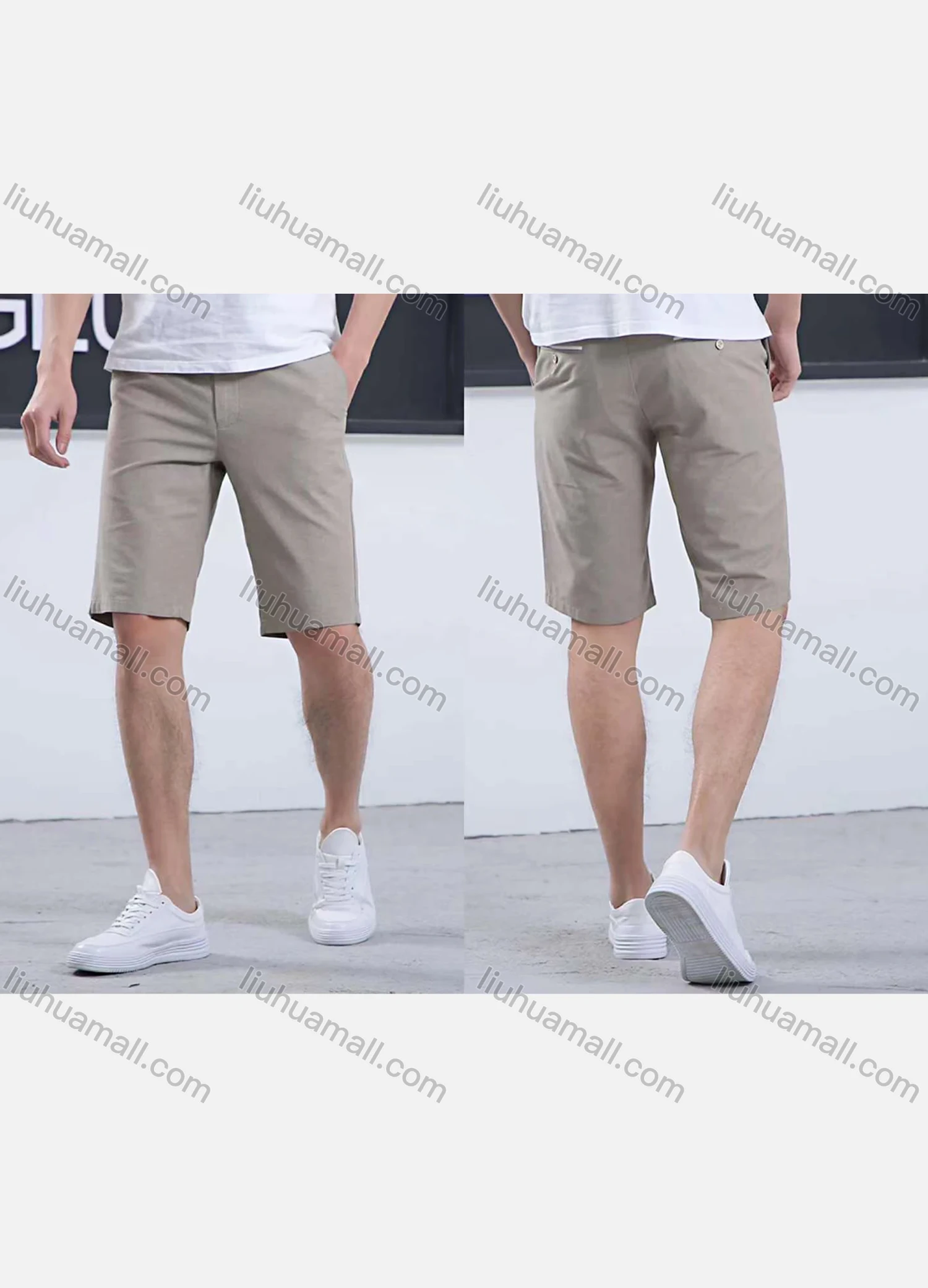 Wholesale Men's Casual 100%Cotton Plain Button Closure Chino Shorts - Liuhuamall