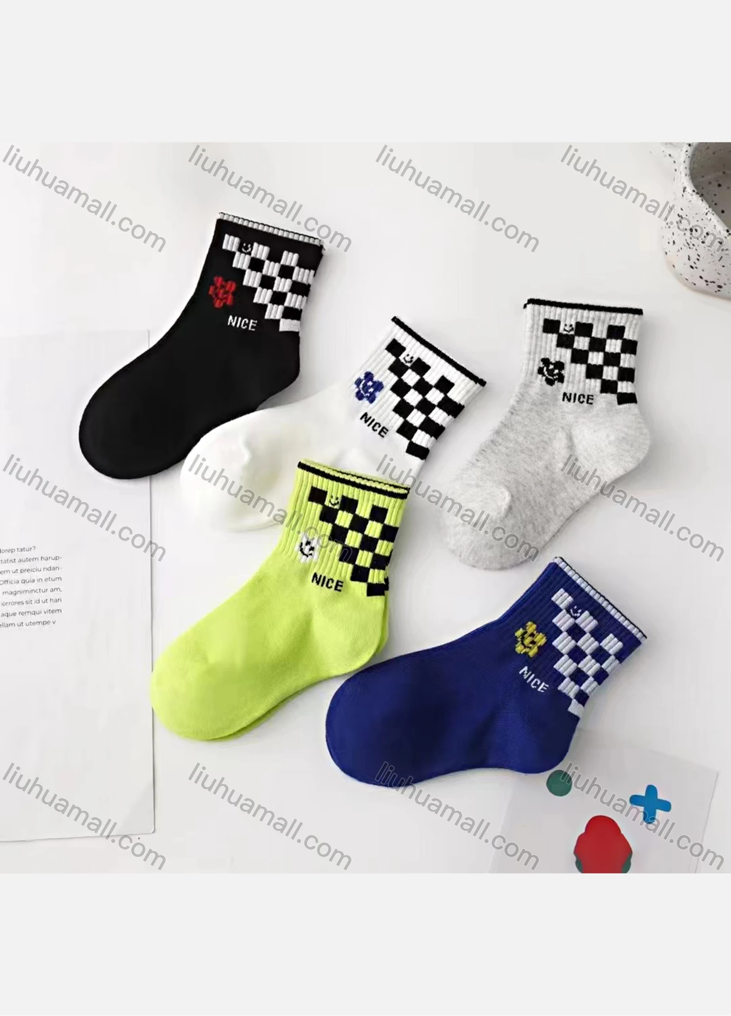 Wholesale Boys Casual Checkboard Letter Graphic Crew Ankle Socks - Liuhuamall