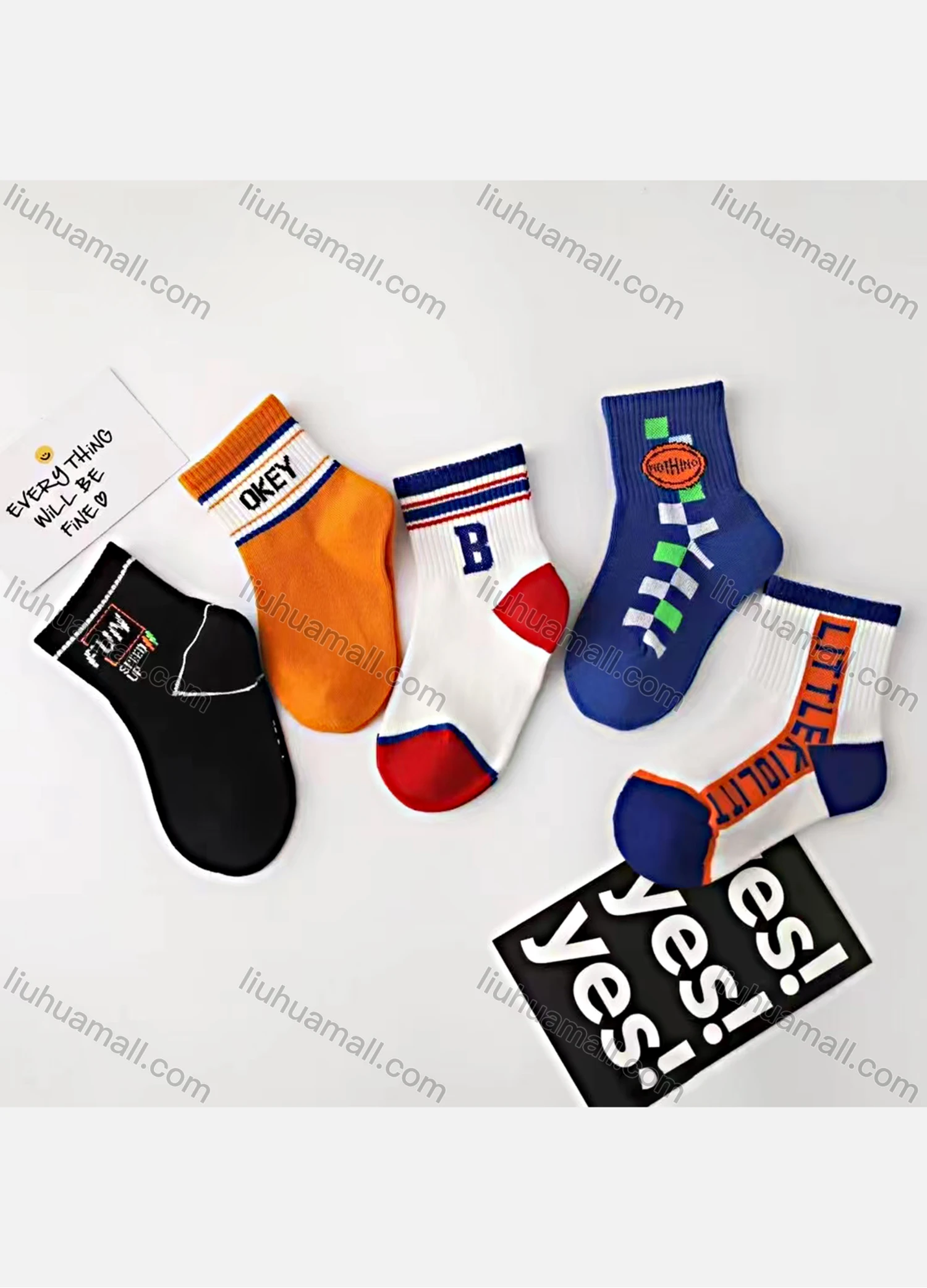Wholesale Boys Casual Colorblock Letter Graphic Crew Ankle Socks - Liuhuamall