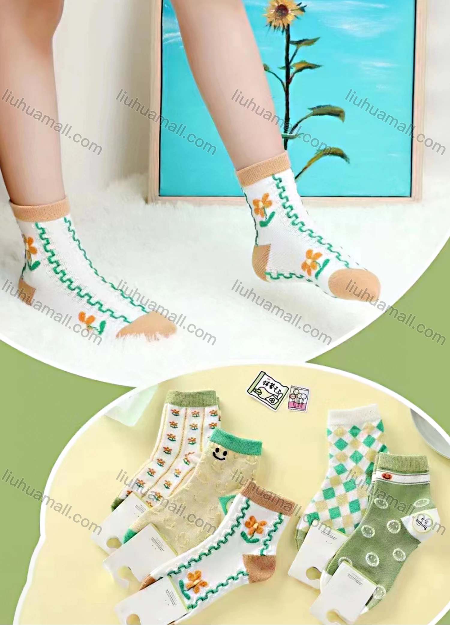 Wholesale Girls Lovely Graphic Crew Ankle Socks - Liuhuamall