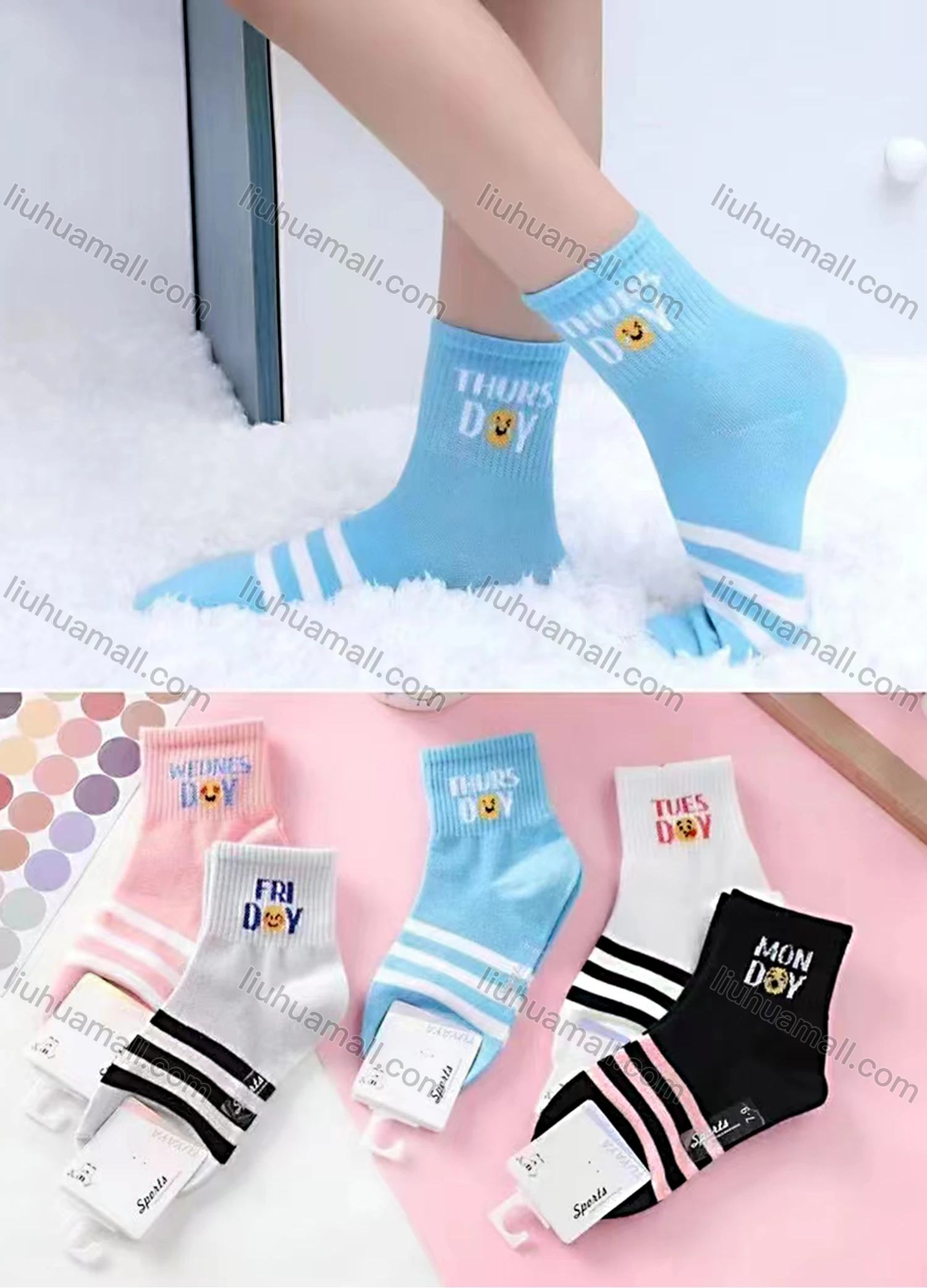 Wholesale Girls Lovely Striped Letter Graphic Crew Ankle Socks - Liuhuamall