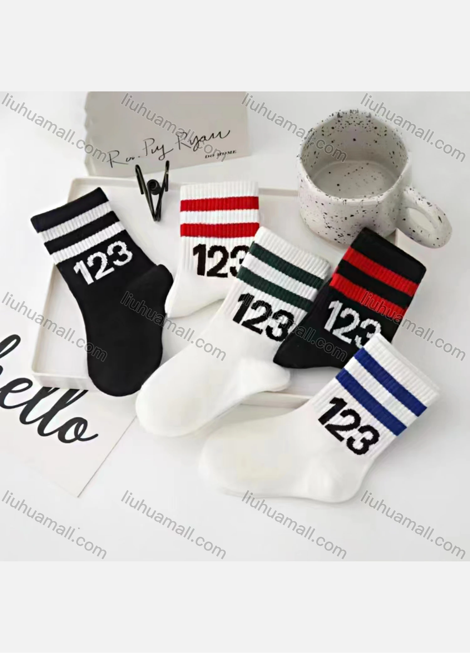 Wholesale Boys Lovely Striped Letter Graphic Crew Ankle Socks - Liuhuamall