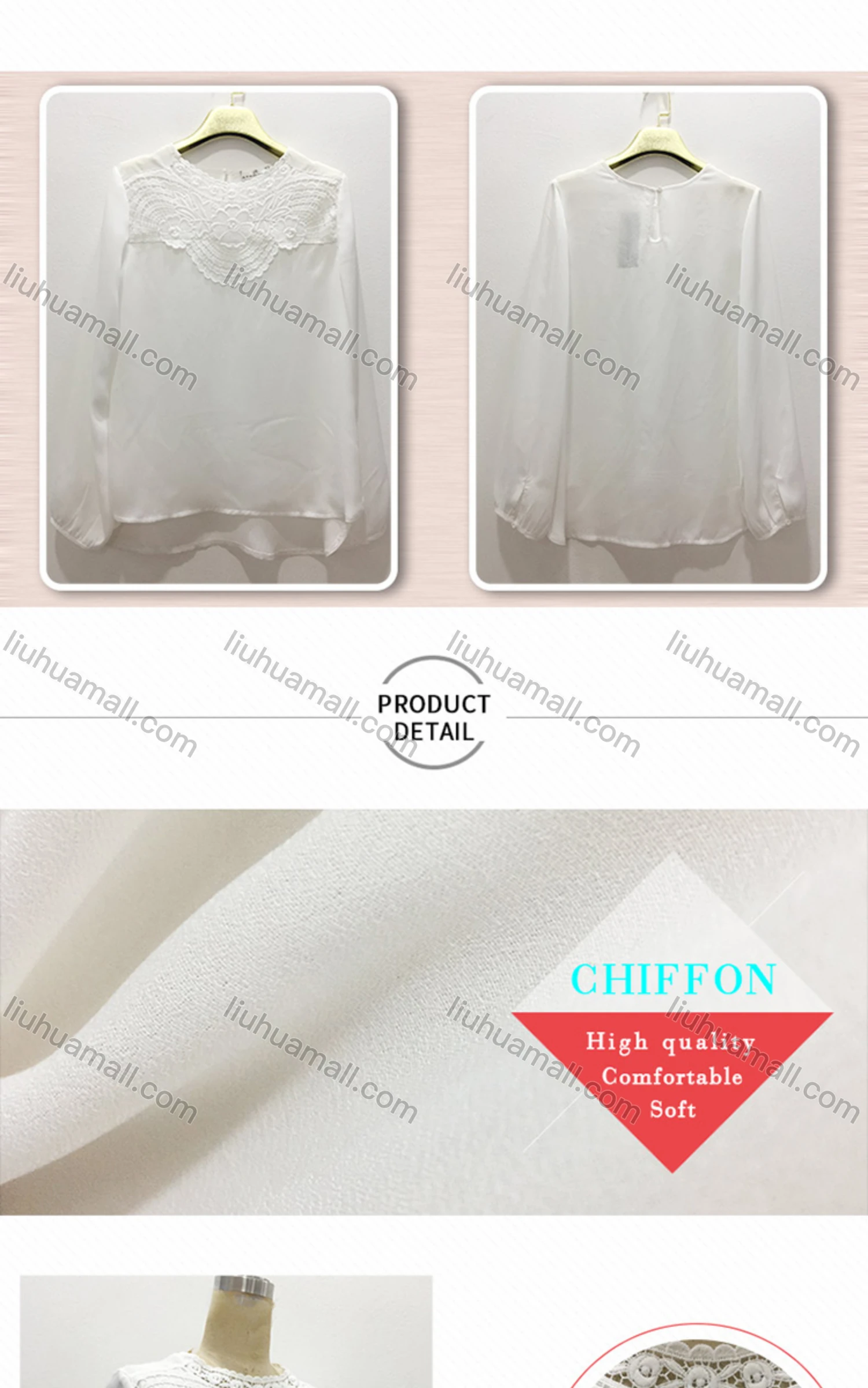 Wholesale Women's Casual Plain Guipure Lace Long Sleeve Blouse - Liuhuamall