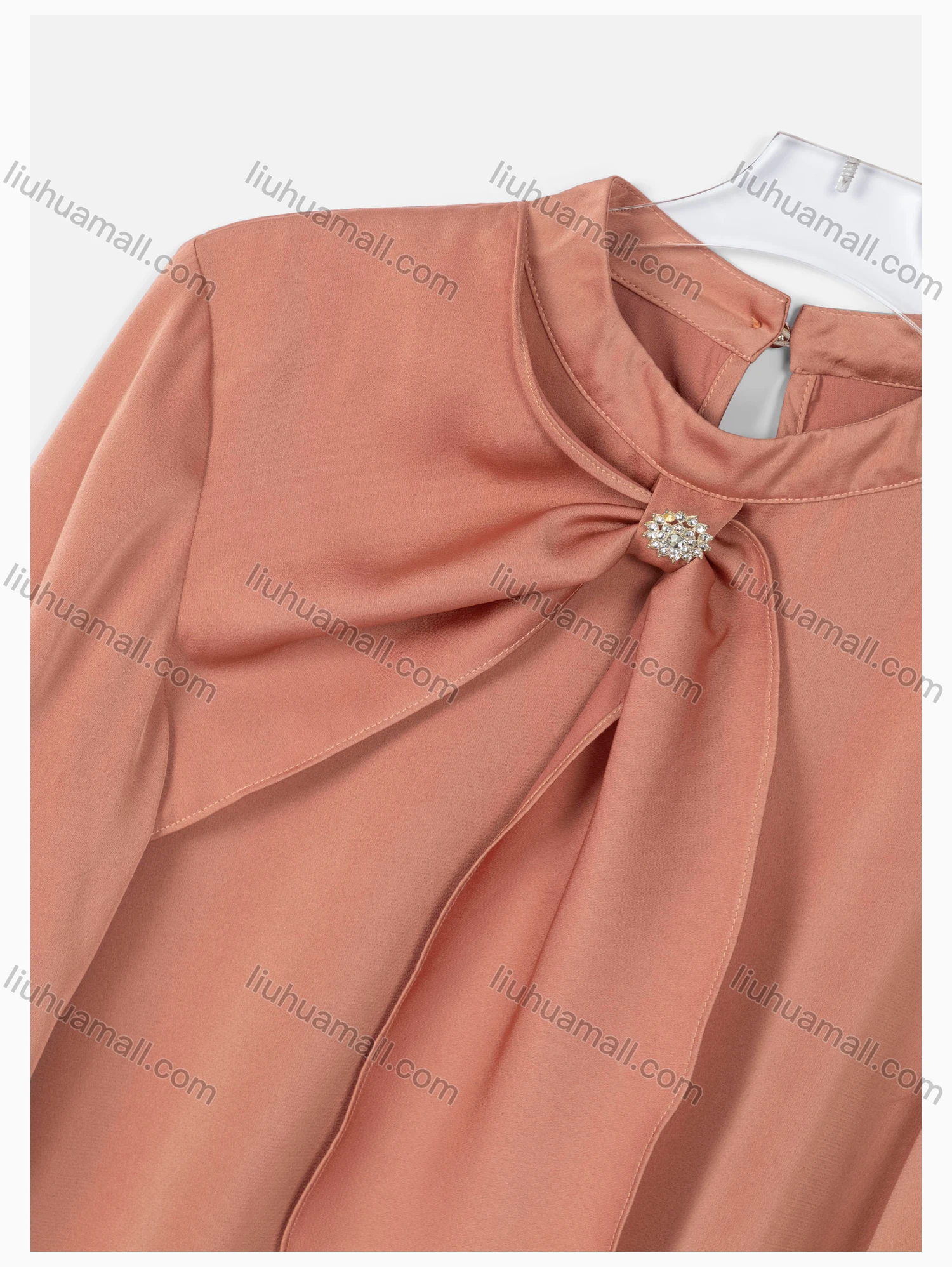 Wholesale Women's Causal Mock Neck Long Sleeve Tie Front Blouse - Liuhuamall
