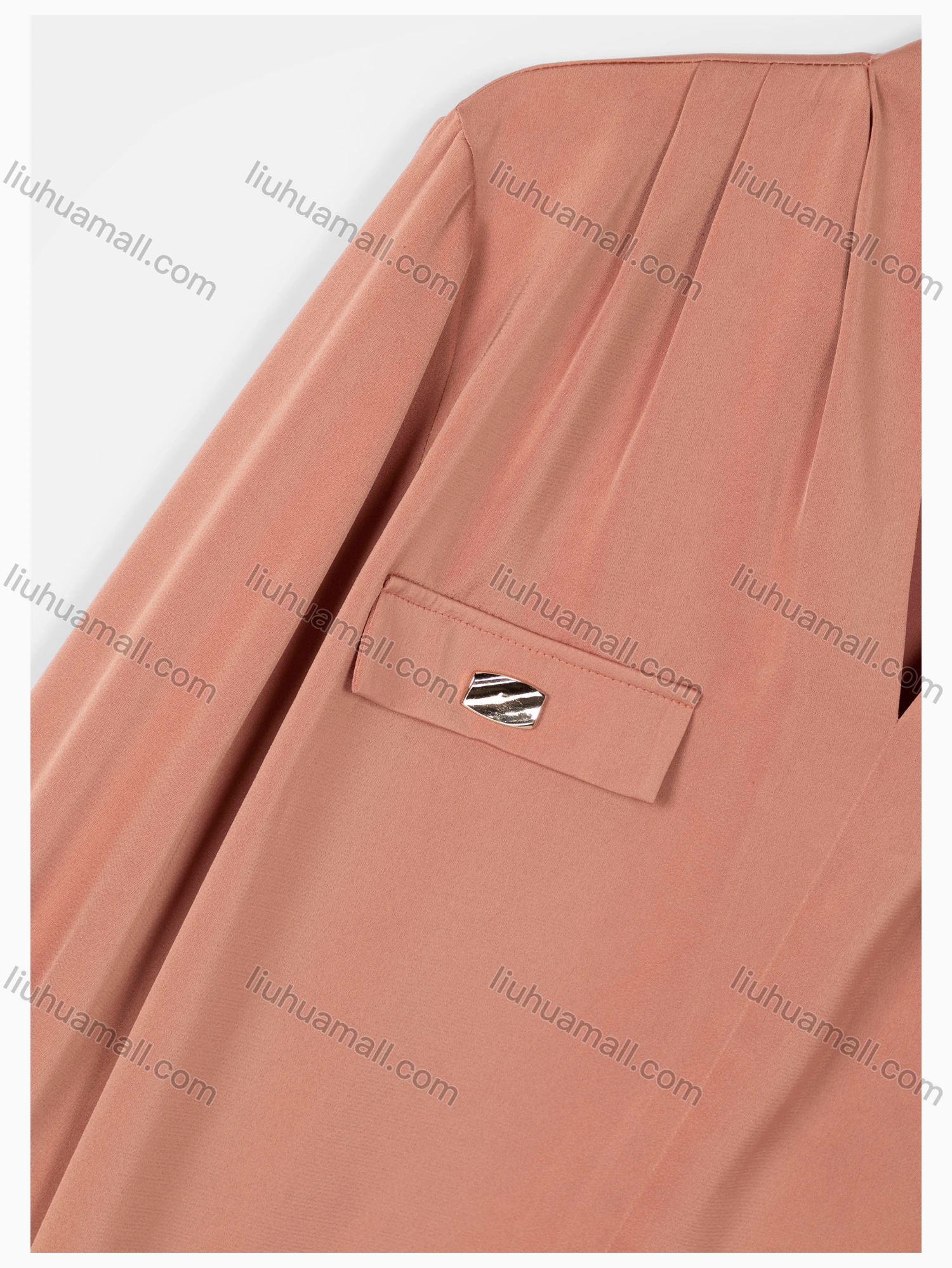 Wholesale Women's Causal V Neck Long Sleeve Fake Pockets Plain Blouse - Liuhuamall