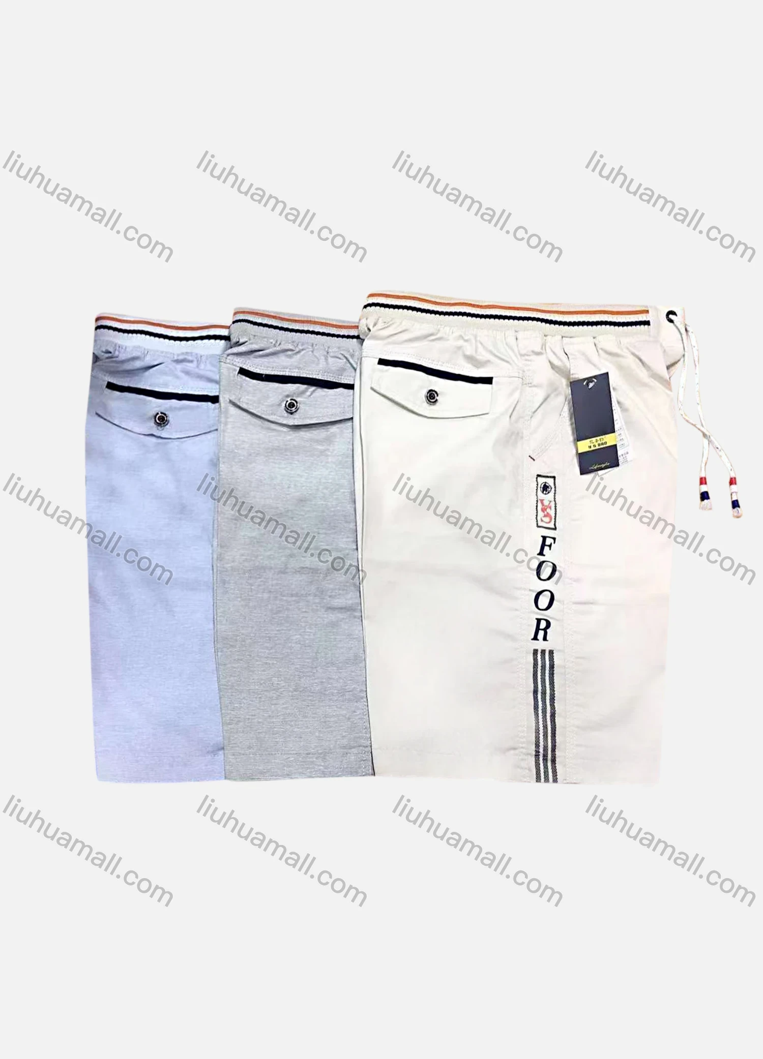 Wholesale Men's Casual 100%Cotton Letter Striped Trim Elastic Waist Drawstring Shorts - Liuhuamall