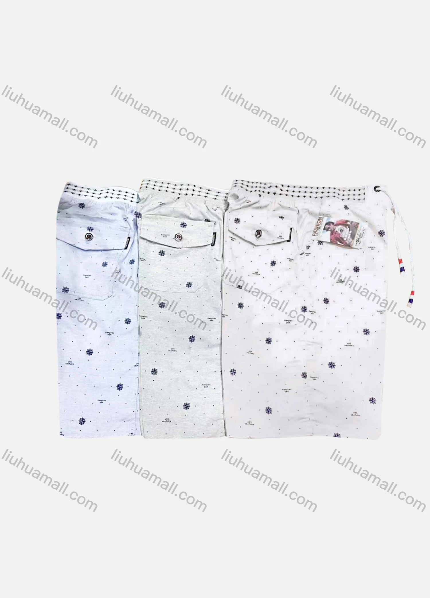 Wholesale Men's Casual 100%Cotton Allover Print Pin Dot Drawstring Shorts - Liuhuamall