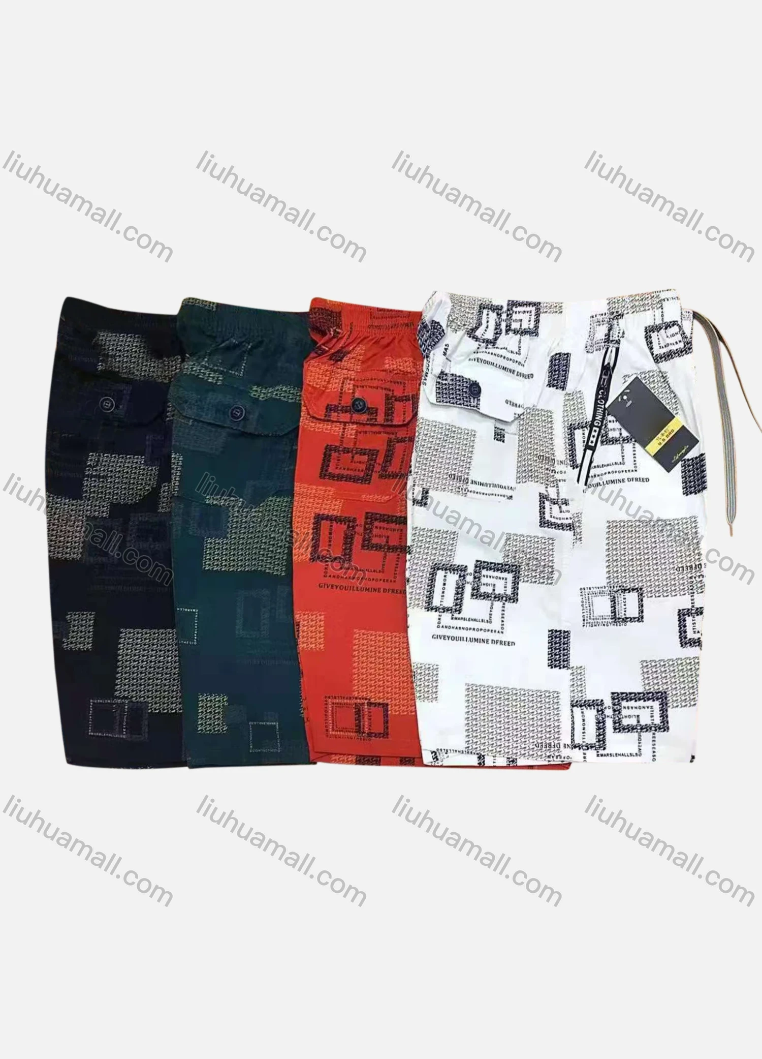Wholesale Men's Casual 100%Cotton Allover Print Drawstring Shorts - Liuhuamall