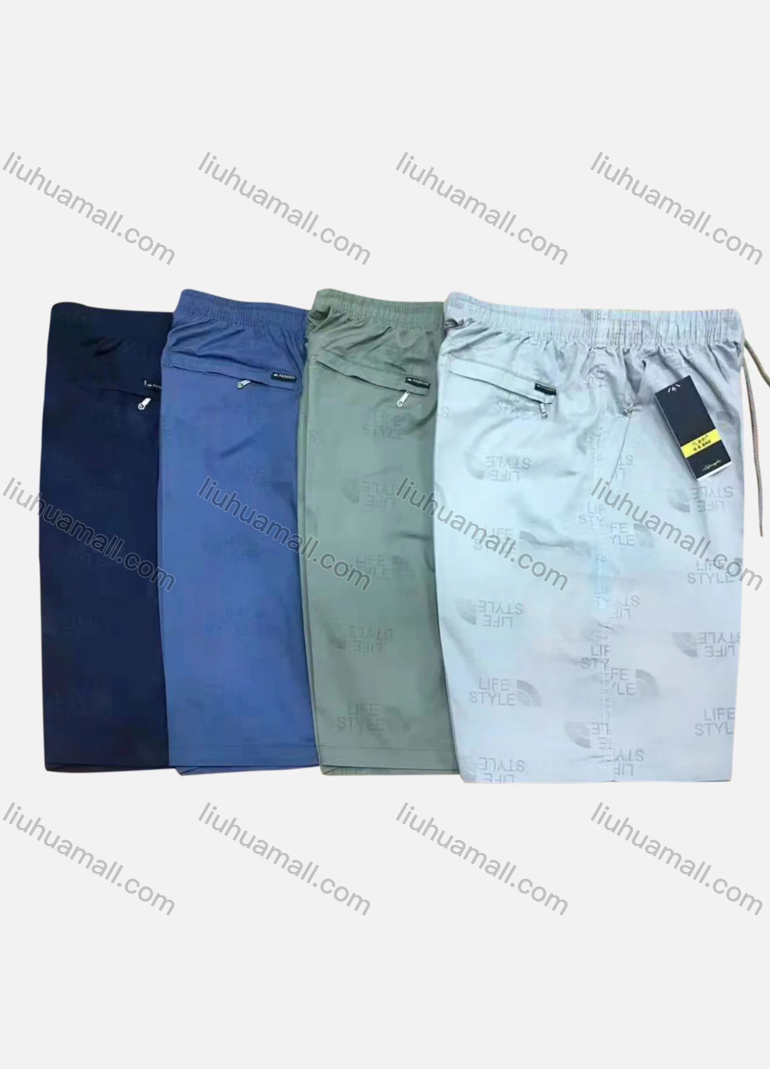 Wholesale Men's Casual 100%Cotton Letter Zipper Pockets Drawstring Shorts - Liuhuamall