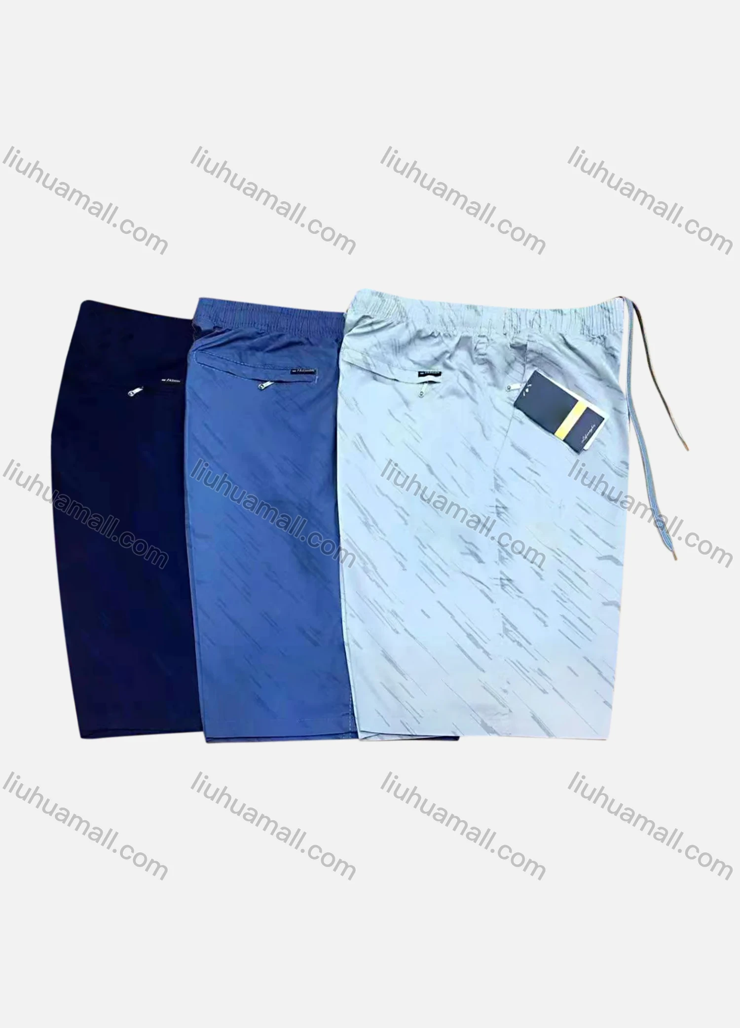 Wholesale Men's Casual 100%Cotton Plain Zipper Pockets Drawstring Shorts - Liuhuamall