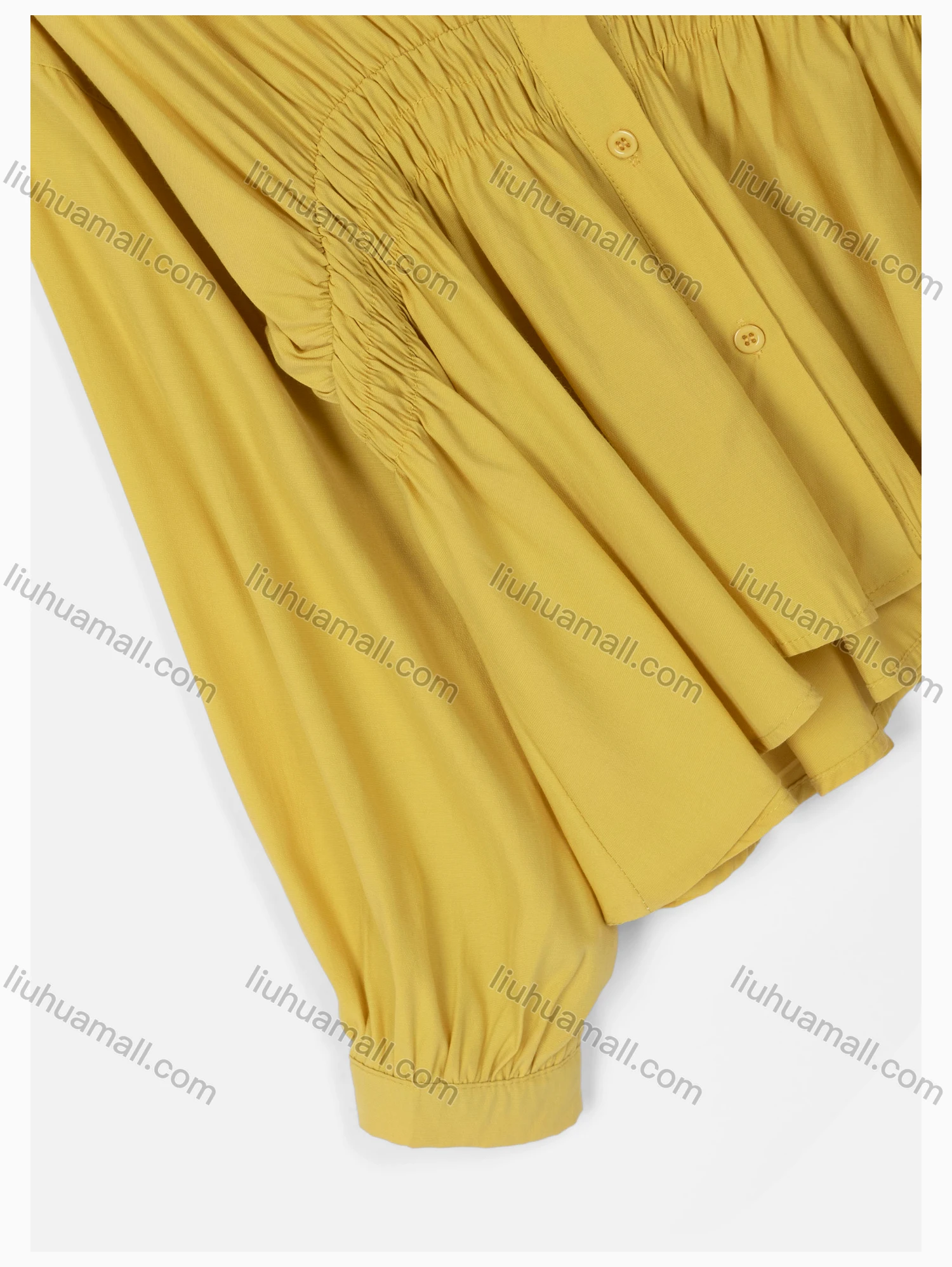 Wholesale Women's Long Sleeve Ruched Ruffle Hem Plain Blouse - Liuhuamall