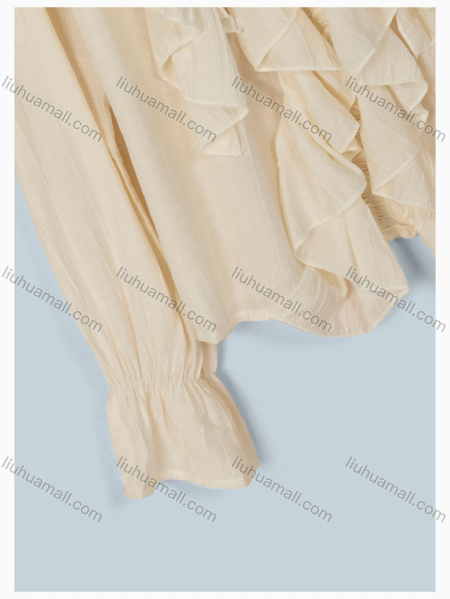 Wholesale Women's Bishop Sleeve Ruched Ruffle Hem Plain Blouse - Liuhuamall