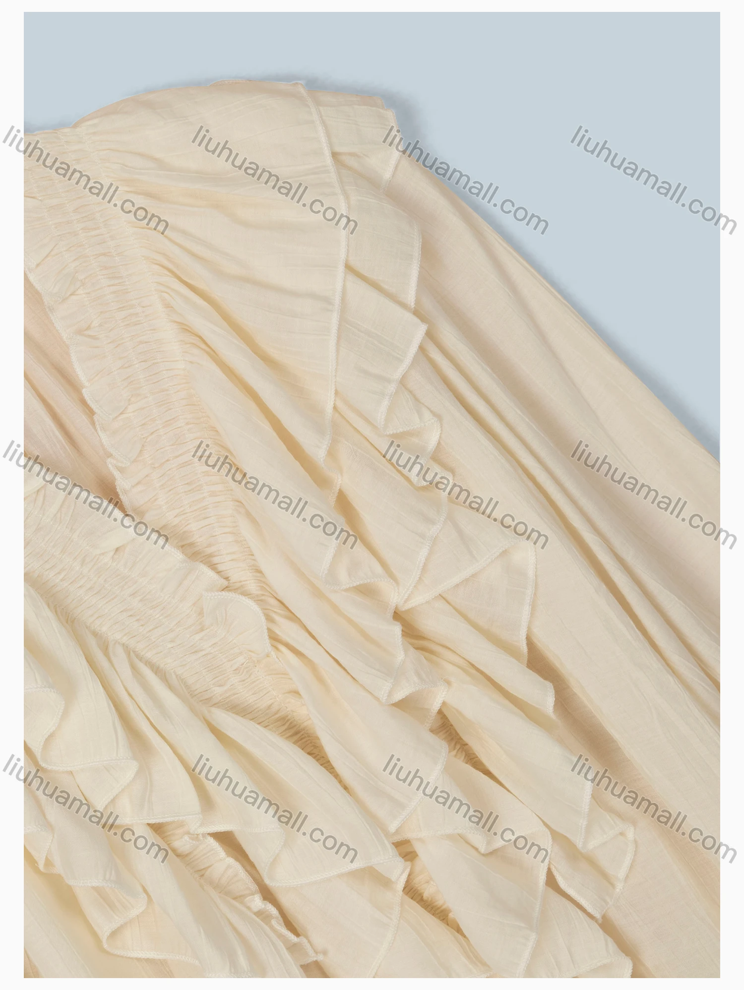 Wholesale Women's Bishop Sleeve Ruched Ruffle Hem Plain Blouse - Liuhuamall
