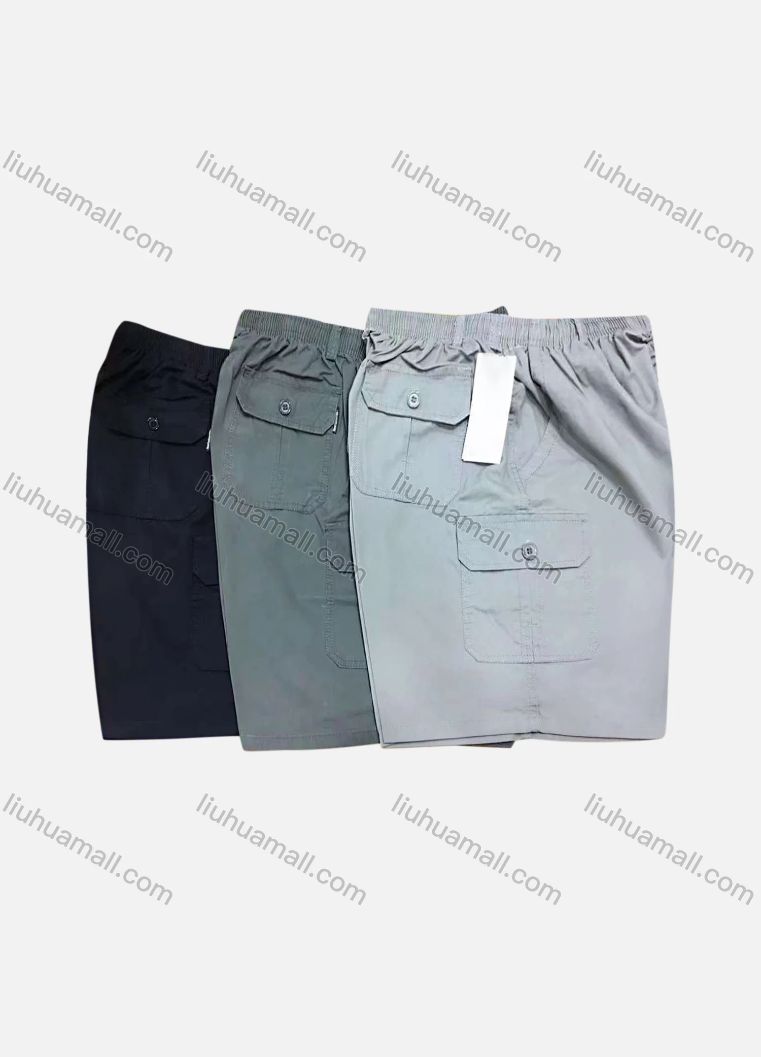 Wholesale Men's Casual 100%Cotton Plain Elastic Waist Cargo Shorts - Liuhuamall