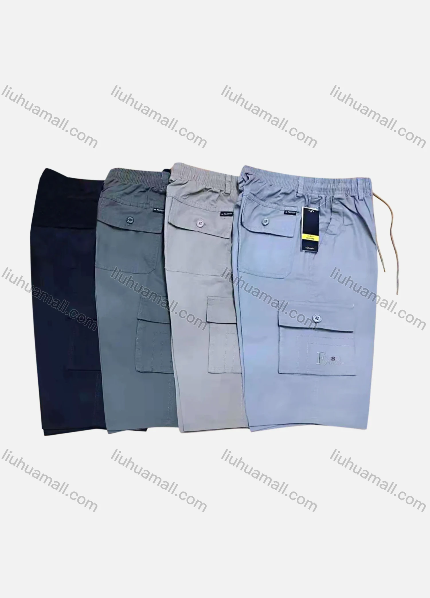 Wholesale Men's Casual 100%Cotton Plain Drawstring Cargo Shorts - Liuhuamall