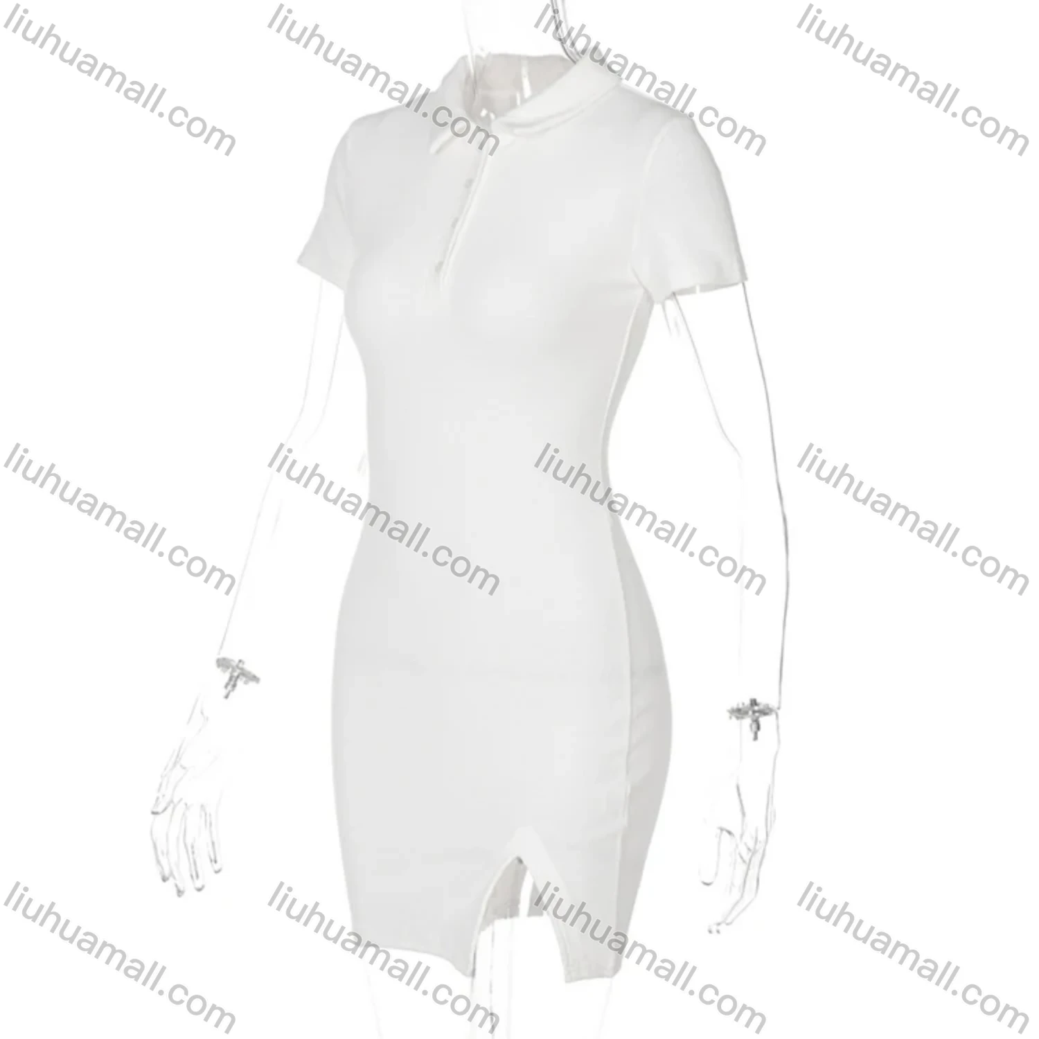 Wholesale Women's Casual Plain Short Sleeve Short Shirt Dress D114472H# - Liuhuamall