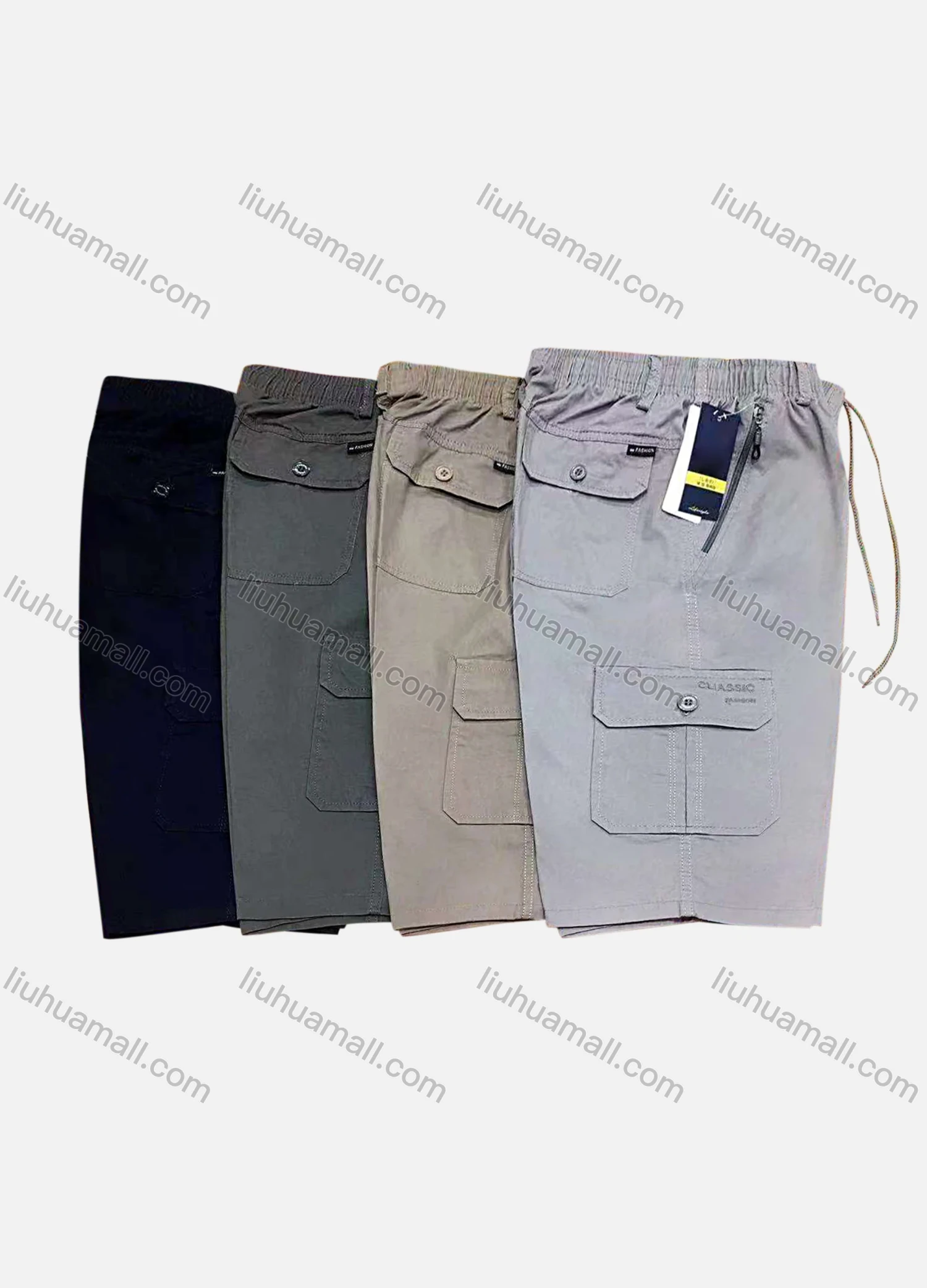 Wholesale Men's Casual 100%Cotton Plain Drawstring Cargo Shorts - Liuhuamall
