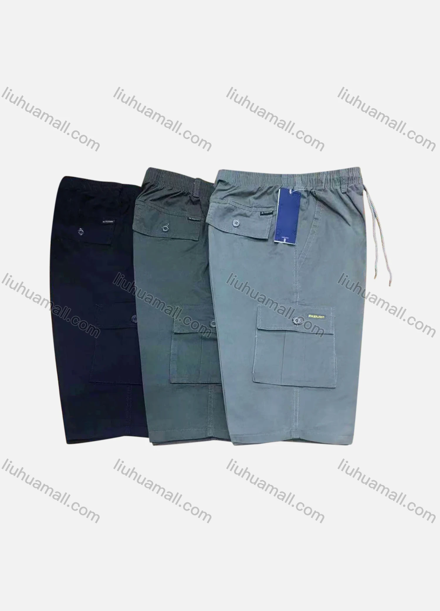 Wholesale Men's Casual 100%Cotton Plain Flap Pockets Drawstring Shorts - Liuhuamall