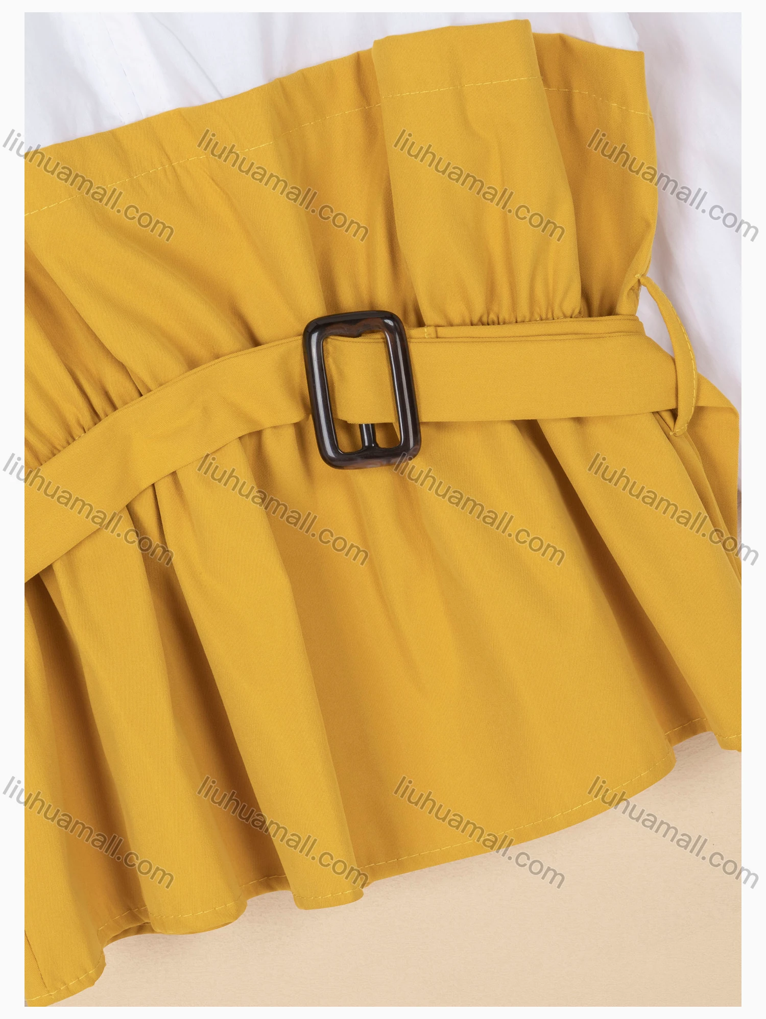 Wholesale Women's Causal Long Sleeve Patchwork Blouse With Belt - Liuhuamall