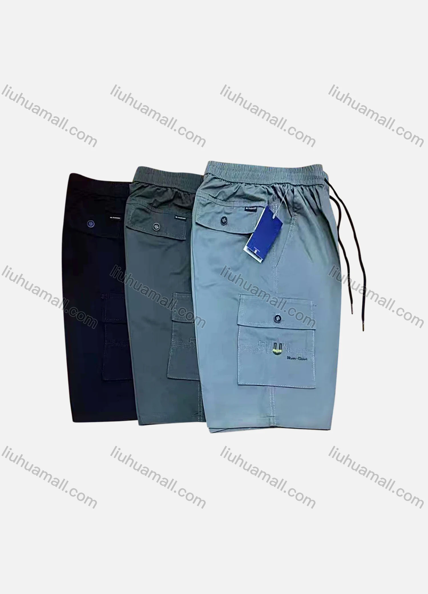 Wholesale Men's Casual 100%Cotton Plain Flap Pockets Drawstring Shorts - Liuhuamall