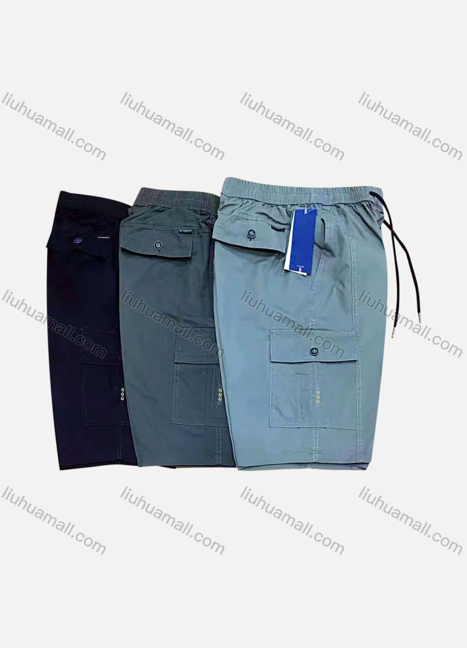 Wholesale Men's Casual 100%Cotton Plain Flap Pockets Drawstring Shorts - Liuhuamall