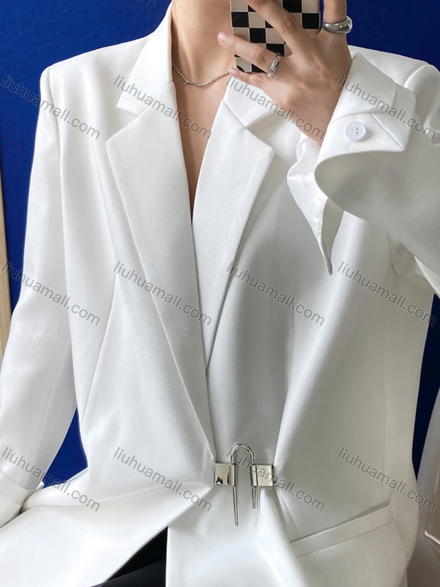 Wholesale Women's Plain Lapel Long Sleeve Metal Buckle Suit Jacket 325# - Liuhuamall
