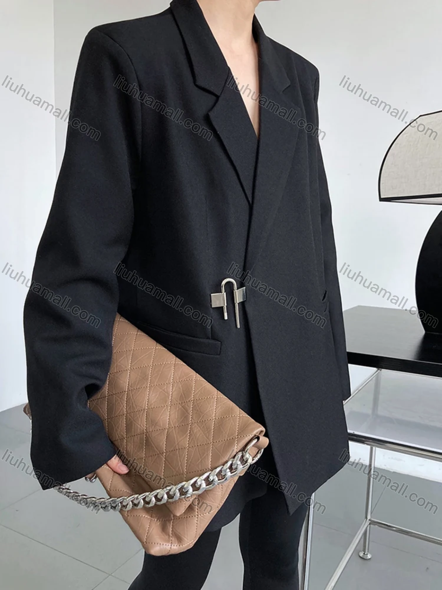 Wholesale Women's Plain Lapel Long Sleeve Metal Buckle Suit Jacket 325# - Liuhuamall