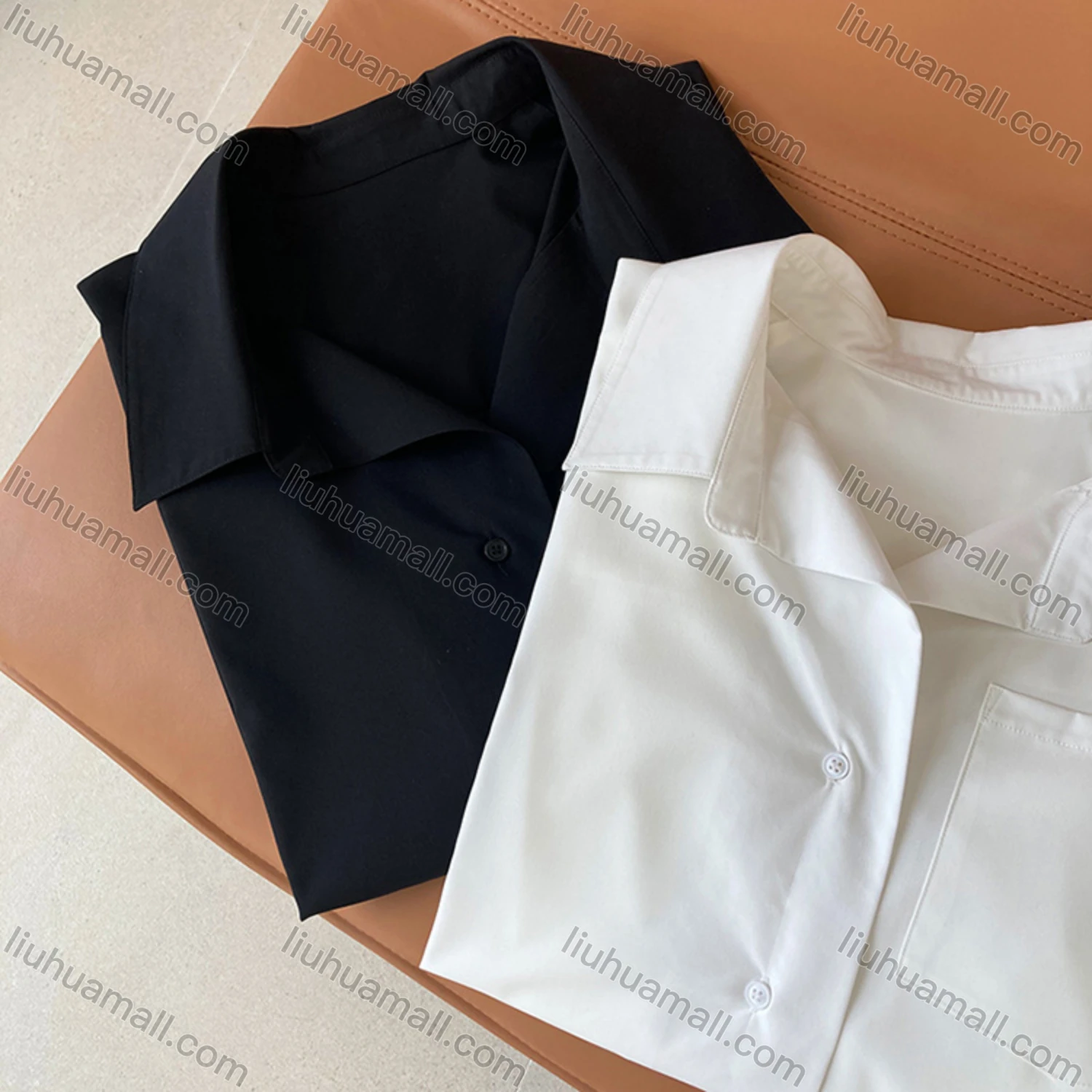 Wholesale Women's Casual Plain Back Button Down Long Sleeve Patch Pocket Shirts - Liuhuamall