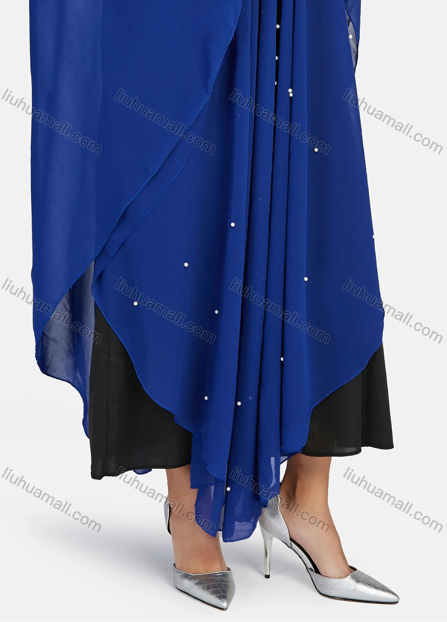 Wholesale Women's Modest Muslim Islamic Beaded Rhinestone Arabic Dubai Hooded Sheer Mesh Cover Up Kaftan Cloak - Liuhuamall