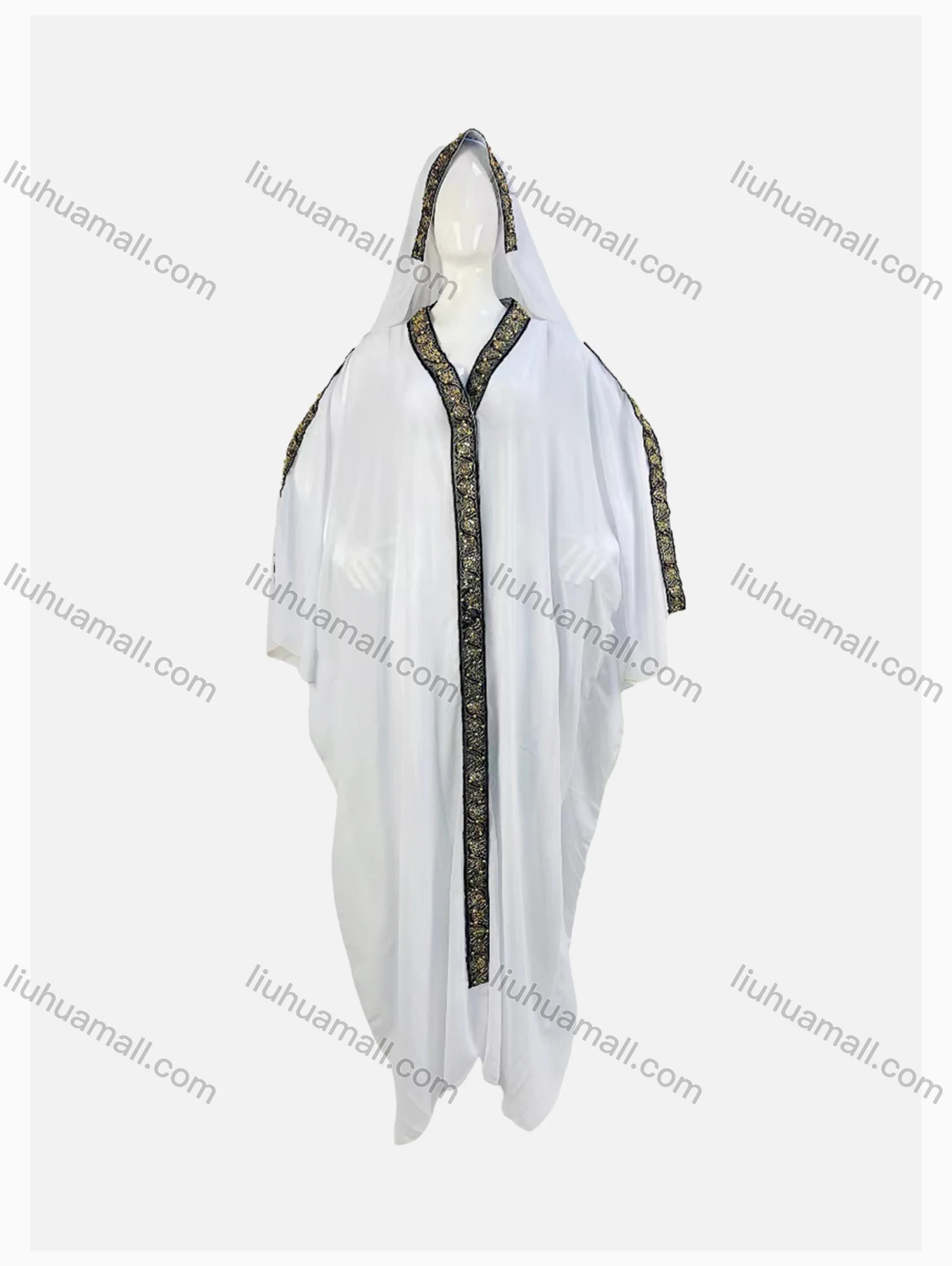 Wholesale Women's Muslim Islamic Modest Beaded Rhinestone Arabic Dubai Hooded Kaftan Cloak - Liuhuamall