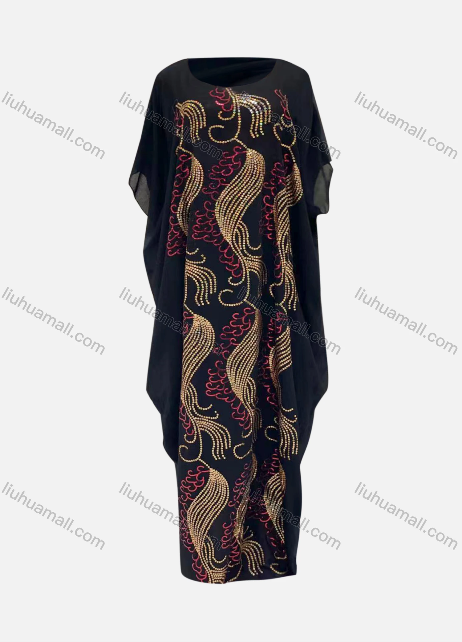 Wholesale Women's Islamic Muslim Glamorous Sequin Glitter Arabic Dubai Translucent Maxi Cover Up Kaftan Dress - Liuhuamall